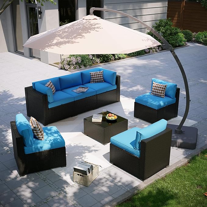 Aoxun Patio Furniture Set with Umbrella, 8 Piece Outdoor Sectional Sofas