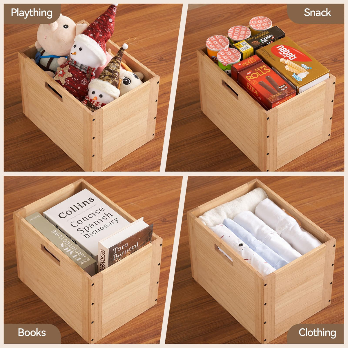 KIRIGEN Stackable Wood Storage Cube /Basket/ Bins Organizer for Home Books Clothes Modular Open Cubby Storage System - Office Cubical Bookcase Closet Shelves C26-NA