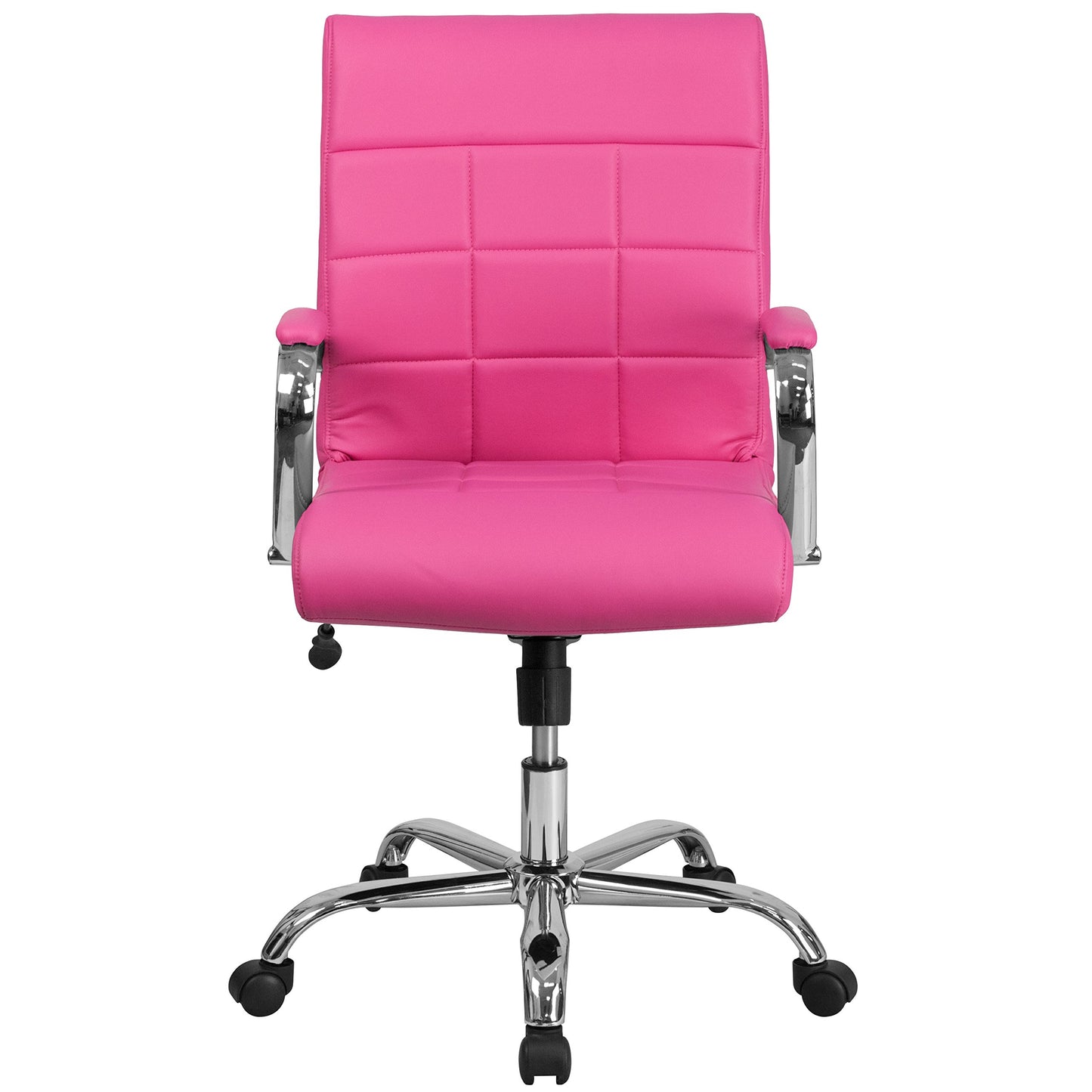 Flash Furniture Vivian Mid-Back Pink Vinyl Executive Swivel Office Chair with Chrome Base and Arms