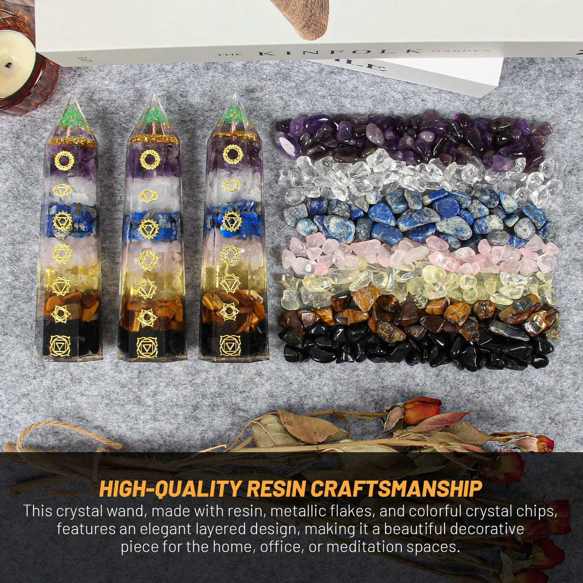 7 Chakra Crystal Wand – Handmade Crystal Tower with Tree of Life Healing Crystals for Chakra Balance, Energy Cleansing, Reiki, Home Decor, Crystals and Healing Stones