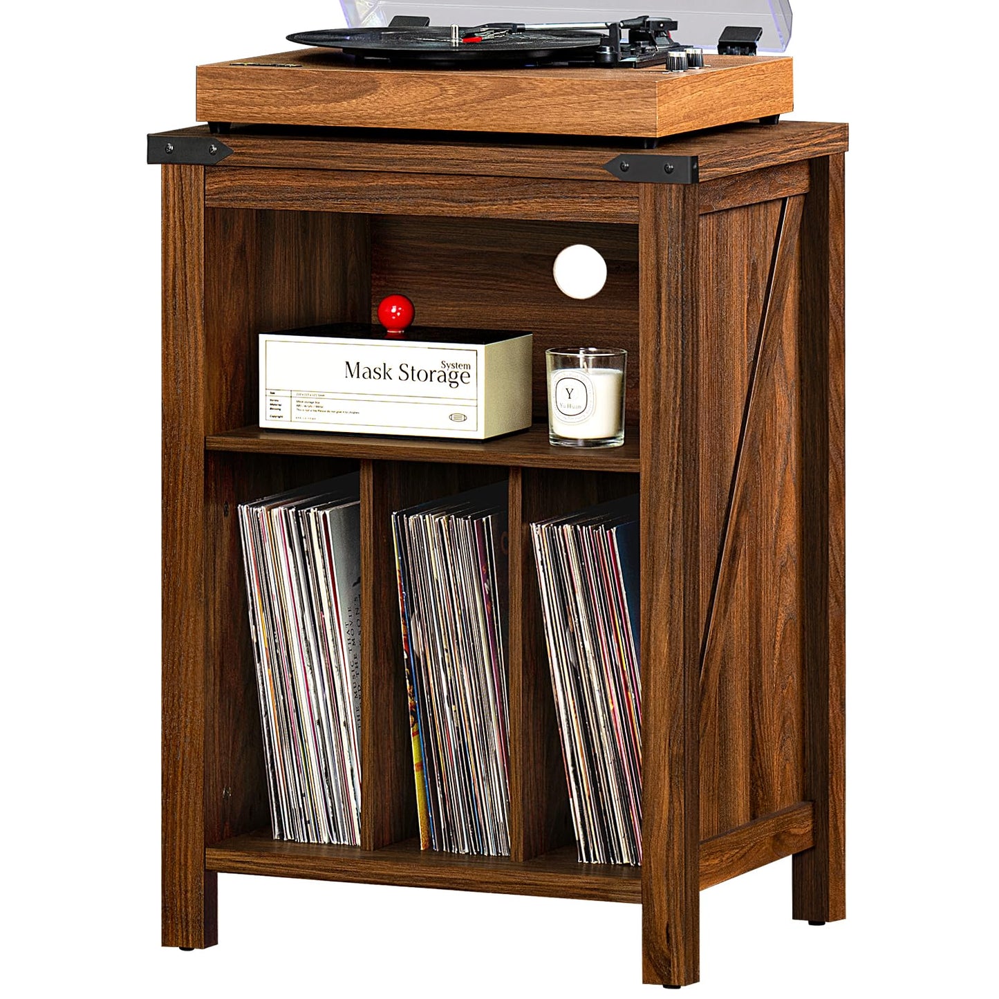 Joaxswe Record Player Stand with Vinyl Record Storage,Rustic Brown Record Player Table Holds up to 160 Albums,Large Wood Turntable Stand Cabinet Dispaly Shelf for Living Room,Bedroom,Office
