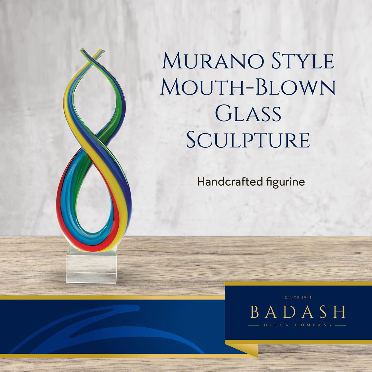 Badash Rainbow Murano-Style Art Glass Sculpture Centerpiece, 14 Inch