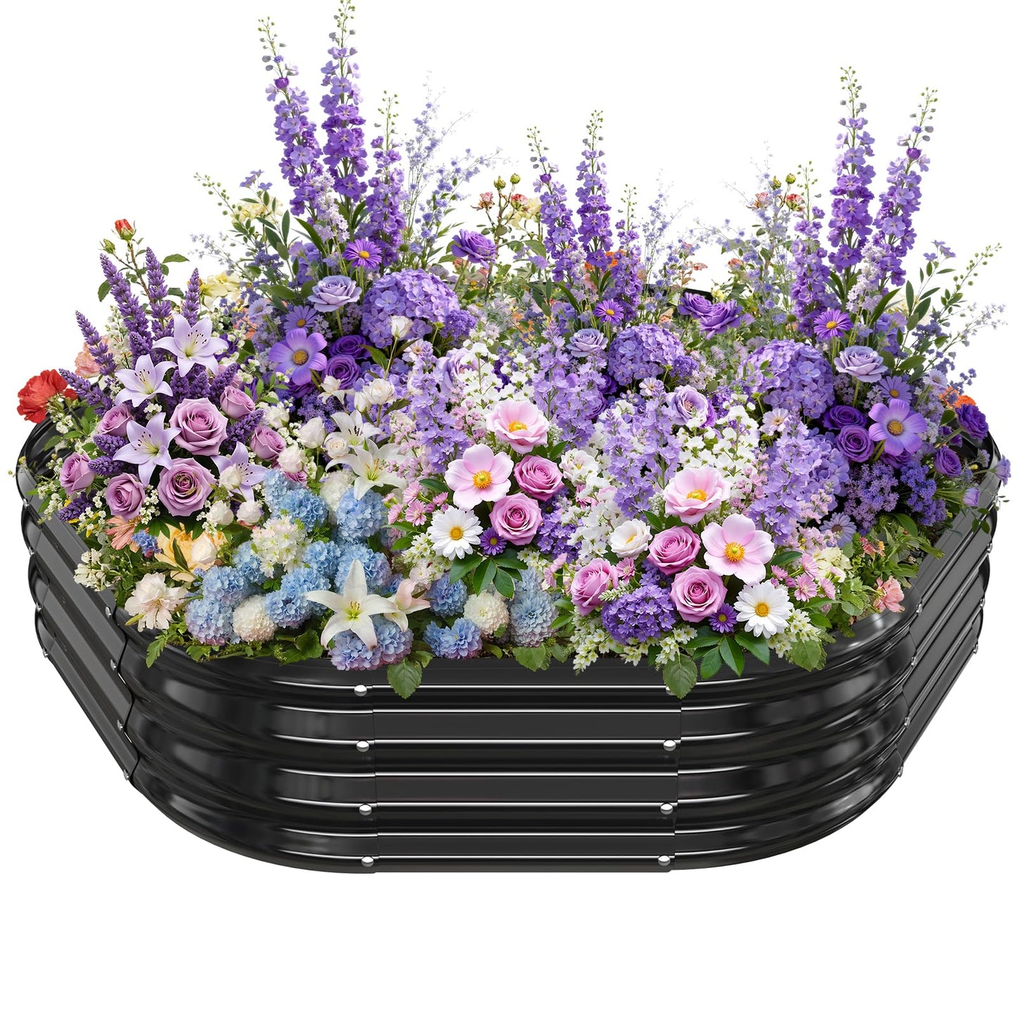 VAMFUTRE Hexagon Raised Garden Bed, 48 Inch Diagonal & 12 Inch Tall, Galvanized Steel Planter Box with Wave-Shaped Metal Panels for Outdoor Flower,Tree,Herb & Vegetable Garden (Black, 4FT X 1FT)