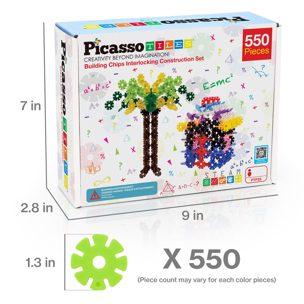 PicassoTiles 550 Piece Building Chips Interlocking Construction Toys Creative Disc Block Toy Kit 3D Stacking Puzzle STEM Learning Early Education for Preschool Montessori Kids Boys Girls Age 3 PTF55