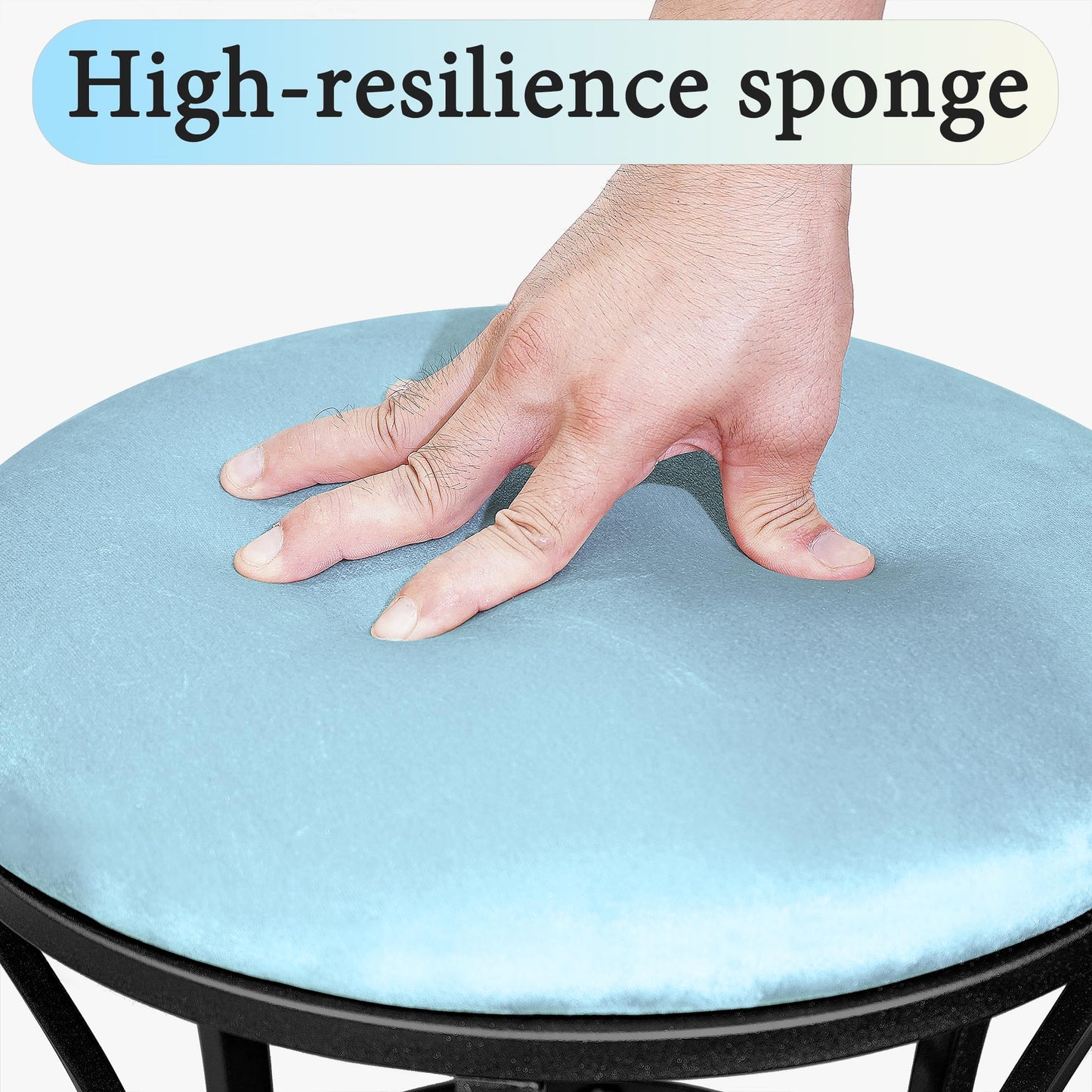 Ellensamqi Multifunctional Vanity Stool - Velvet Footrest Stool-Upholstered Chair Stool -Ottoman Round Modern Dressing Chair - with Blacken Metal Leg for Bedroom (Blue)