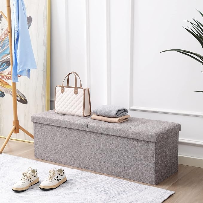 45.3 Inches Foldable Seat Footrest Shoe Bench End of Bed Storage