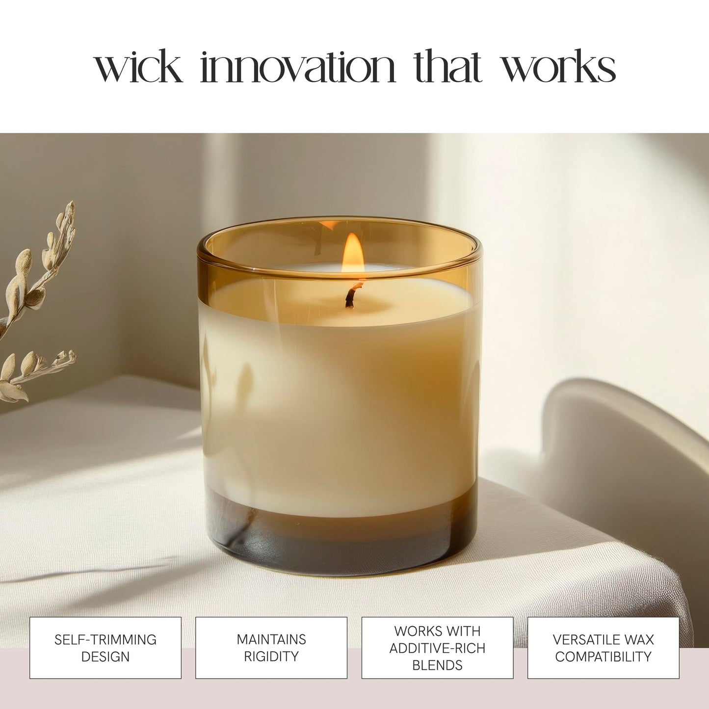 EAP Innovations HTP-52 Candle Making Wicks, Pre-Tabbed, Rigid, Self-Trimming Wicks for Candlemaking, Works with Paraffin, Gel & Vegetable Wax, 6" Length, Pack of 100