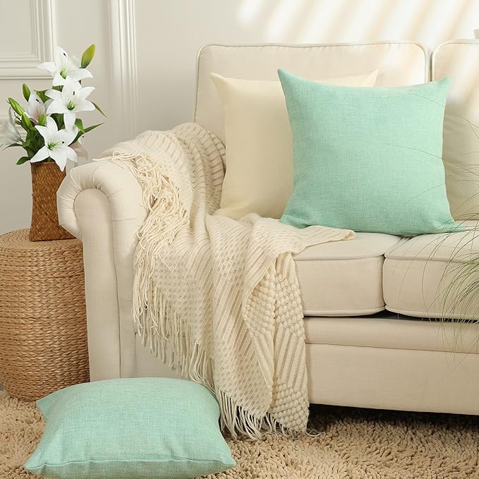 Stellhome Set of 2 Linen Throw Pillow Cover Square Spring Decorative Farmhouse