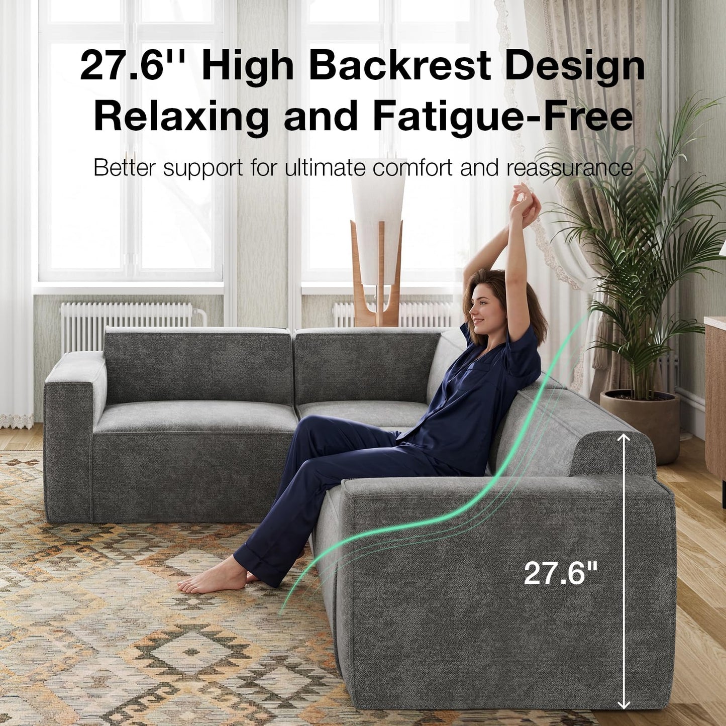 Novilla Modular Sectional Sofa, No Assembly Cloud Sectional Couch with Smarts Coil® Support, Chenille Fabric Sectional Sofa, Boneless Couch for Living Room Apartment, Dark Gray (Armless Chair)