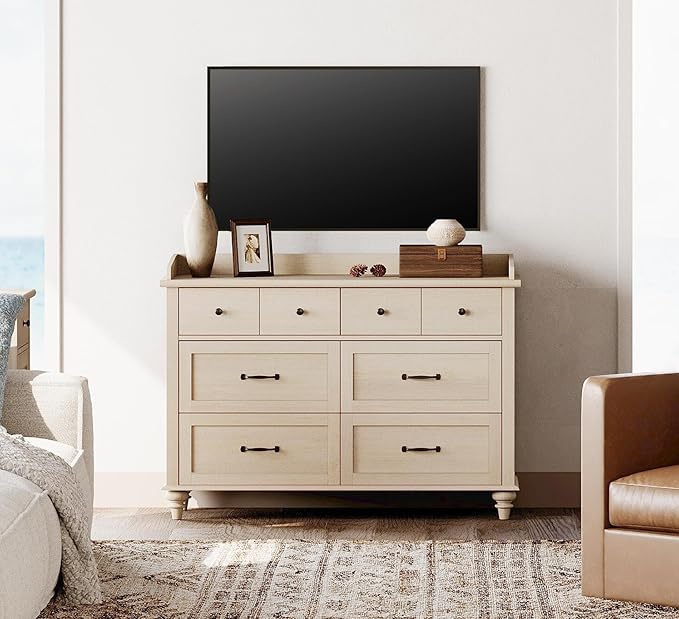 WAMPAT 6 Drawers Dresser for Bedroom, Elegant Wooden Chest of Drawers Kids