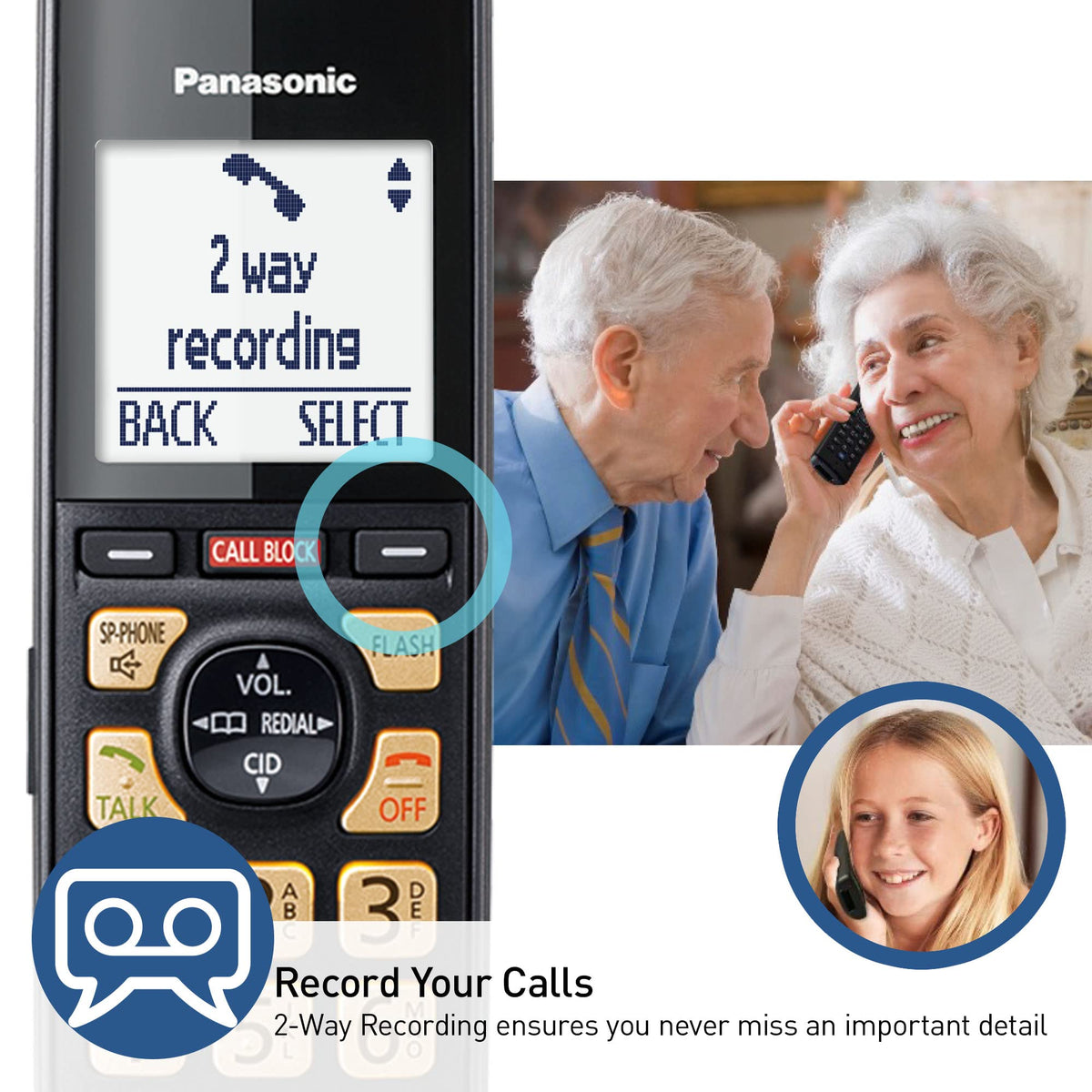 Panasonic Cordless Phone with Advanced Call Block, Link2Cell Bluetooth, One-Ring Scam Alert, and 2-Way Recording, Answering Machine, 4 Handsets - KX-TGF944B (Black)