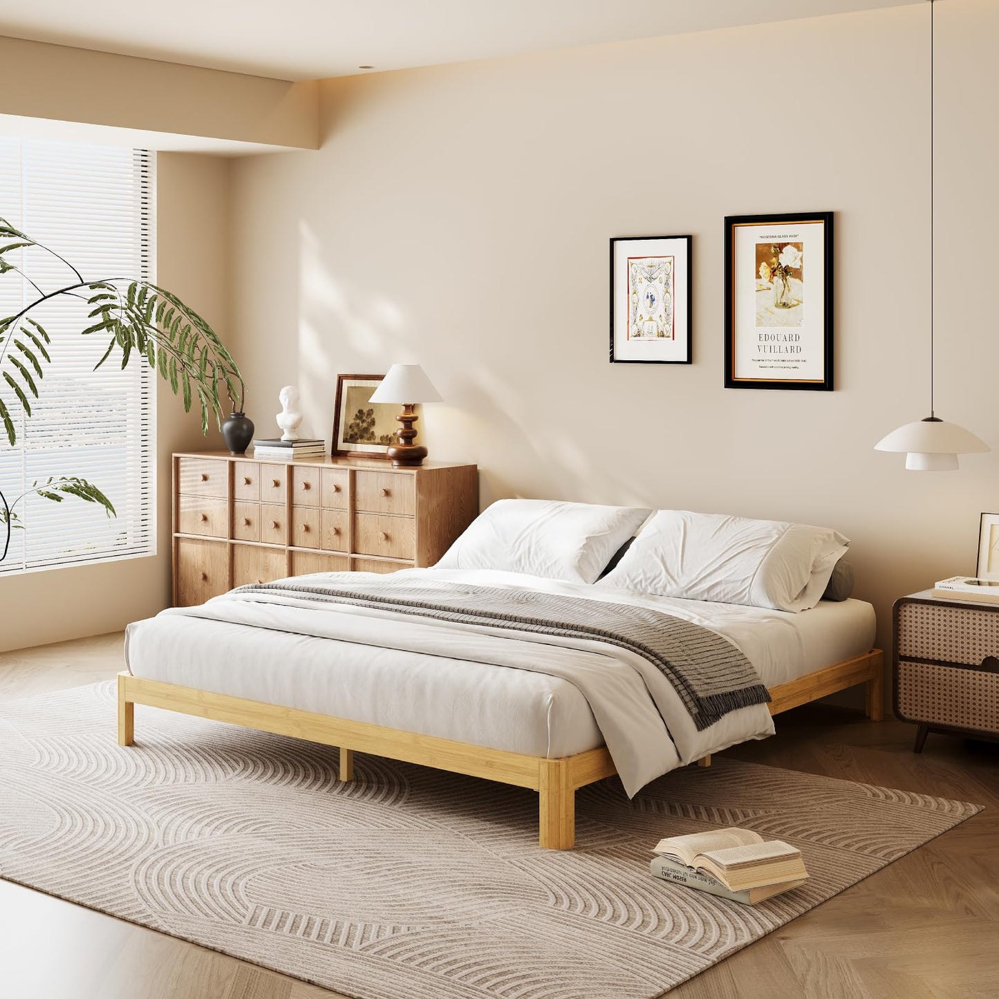 COMASACH 10 Inch King Wood Platform Bed，Mid-Century Wood Bed Frame King Size, No Box Spring Needed, Natural Finish, Easy Assembly