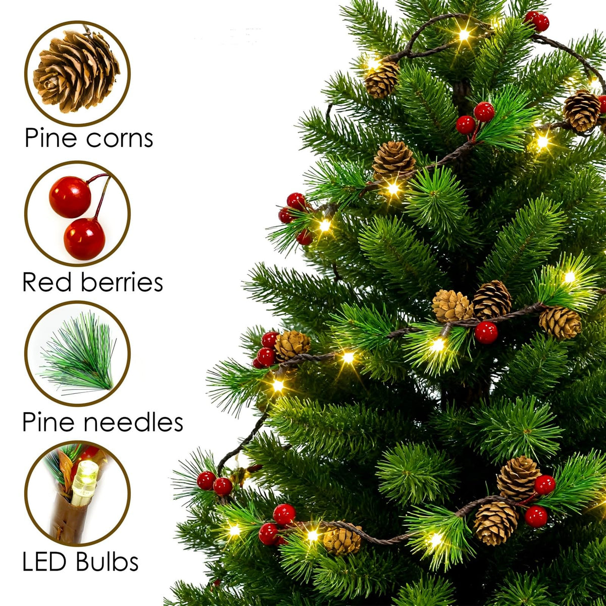 Christmas Pine Cones String Lights Battery Operated,6.6ft 20 LED Pinecone Fairy String Lights with Red Berry,Decor Lights for Indoor Fall Christmas Tree Garland Mantel Table Decoration (Warm White)