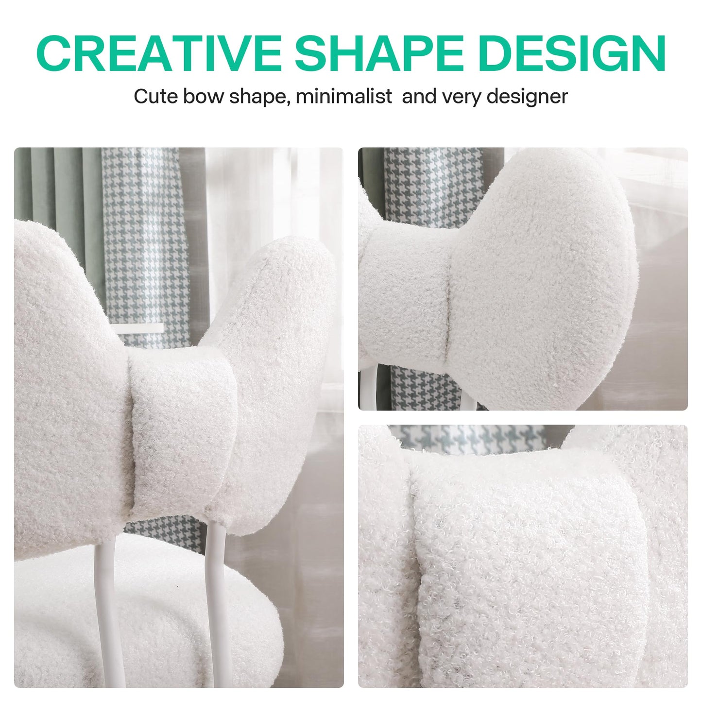Shiepu Cute Desk Chair with Back,Comfy Small Office Chair with Wheels, Armless Adjustable Rolling Swivel Computer Chair for Home Office,Make-up Room,Bedroom,Vanity Chair for Girls,Teddy Velve,White