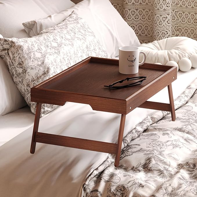 Fibogollo 2 Pack Bamboo Bed Tray Table
