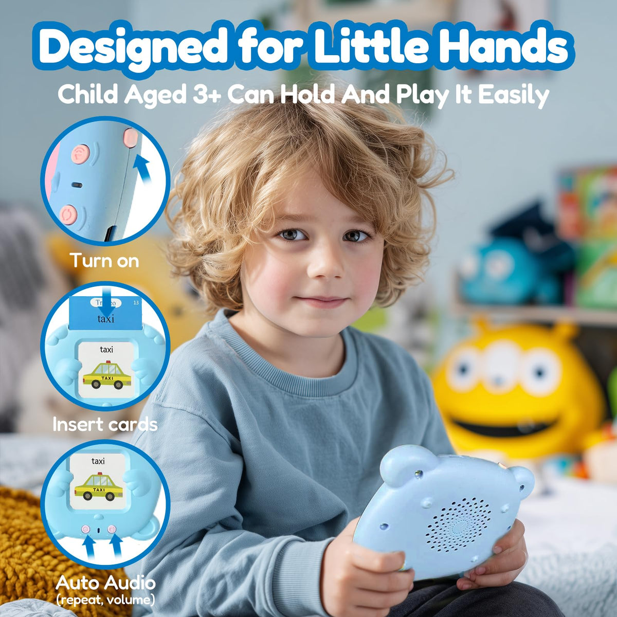 MoLingvora Bilingual Talking Flash Cards for Kids - Español Spanish English Flashcards Children Adults, 510 Sight Words, ABC Alphabet, Pocket Speech for Toddlers, Audible Sensory Toys (Spanish, Blue)
