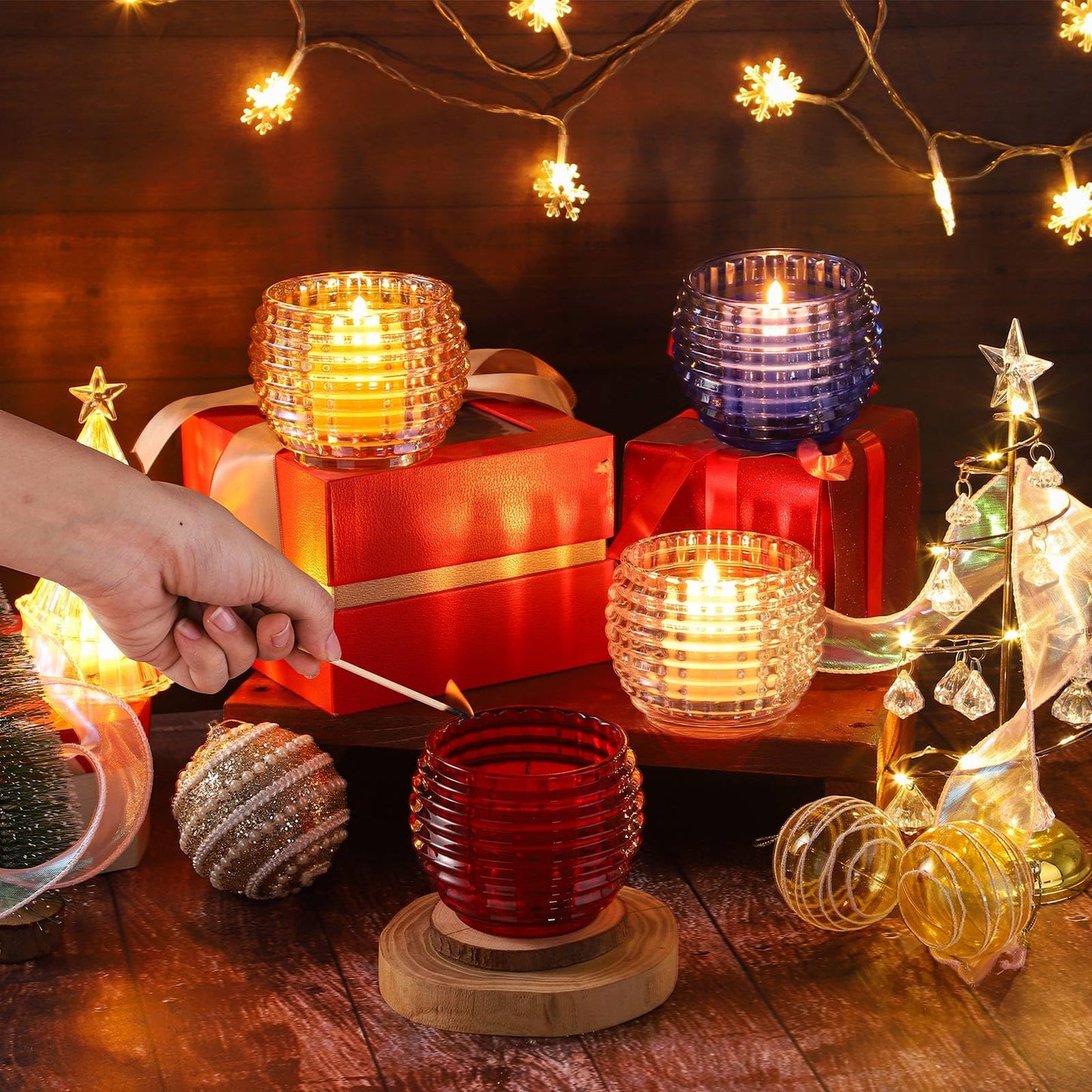 TkoYuHm 2 Pack Blue Glass Votive Candle Holders for Home Decor Round Bubble Tea Light Holder for Valentine’s Day Table Centerpiece Wedding