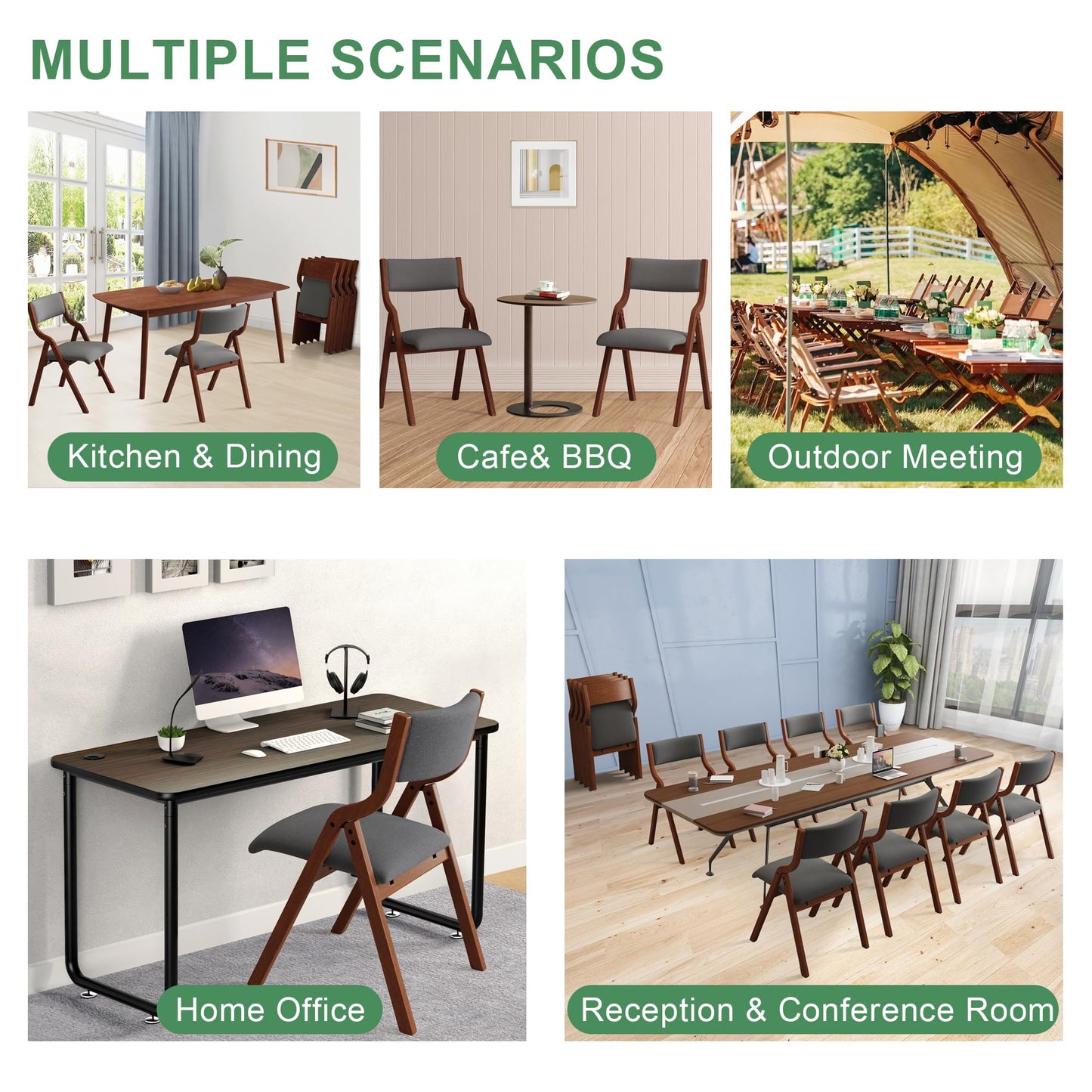 Ball & Cast Folding Dining Chairs Set of 2,Portable Kitchen Chairs with Padded Cushions,Ergonomical Design,Foldable Wood Dining Chairs for Dining Room,Restaurant,Kitchen,Office,Indoor,Dark Grey+Cherry