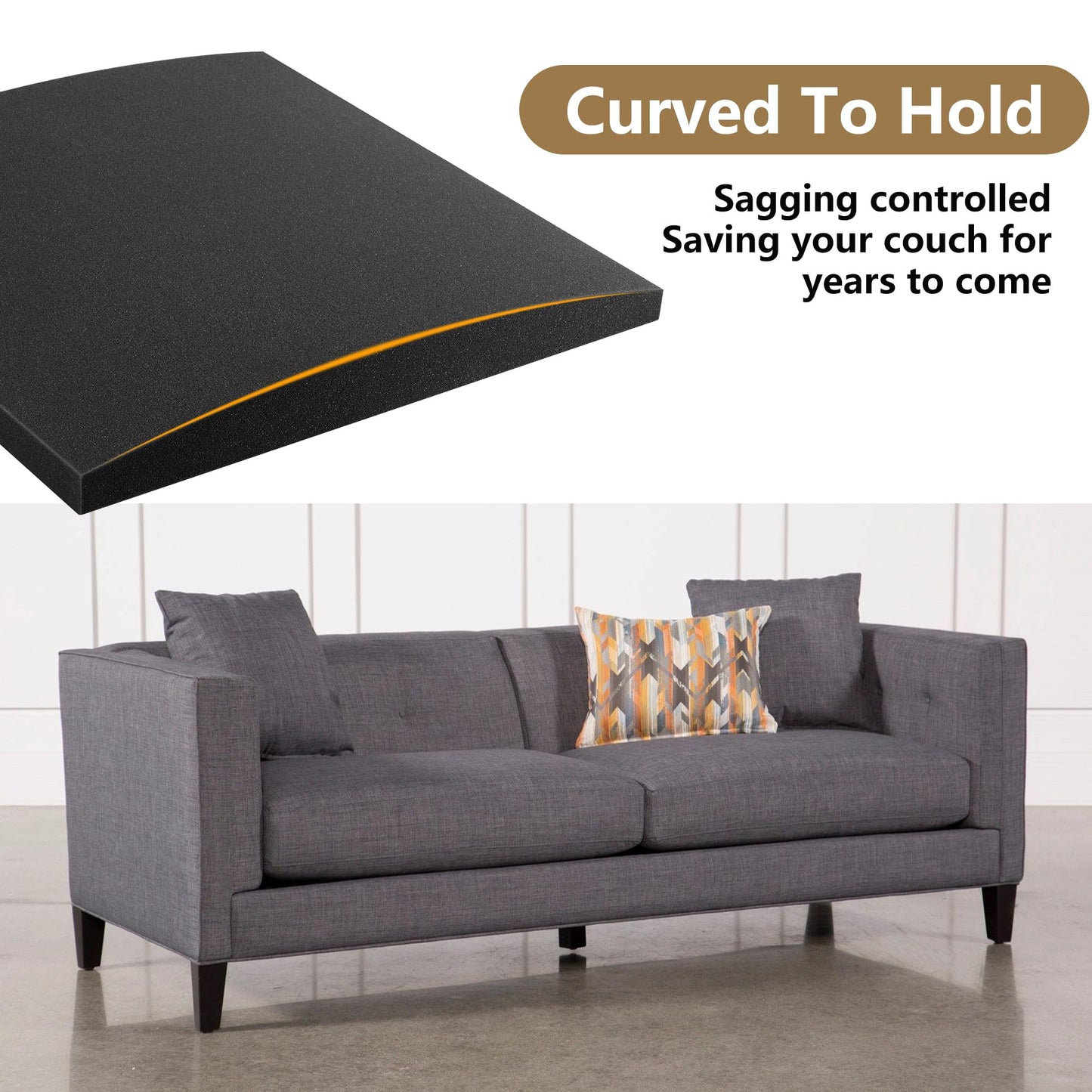moonoom 22"x22" Couch Cushion Support, Black Sofa Cushion Sagging Repair, Curved High Density Foam Replacement for Furniture Sagging Seat Sectional Loveseat Chair (3 Pcs)