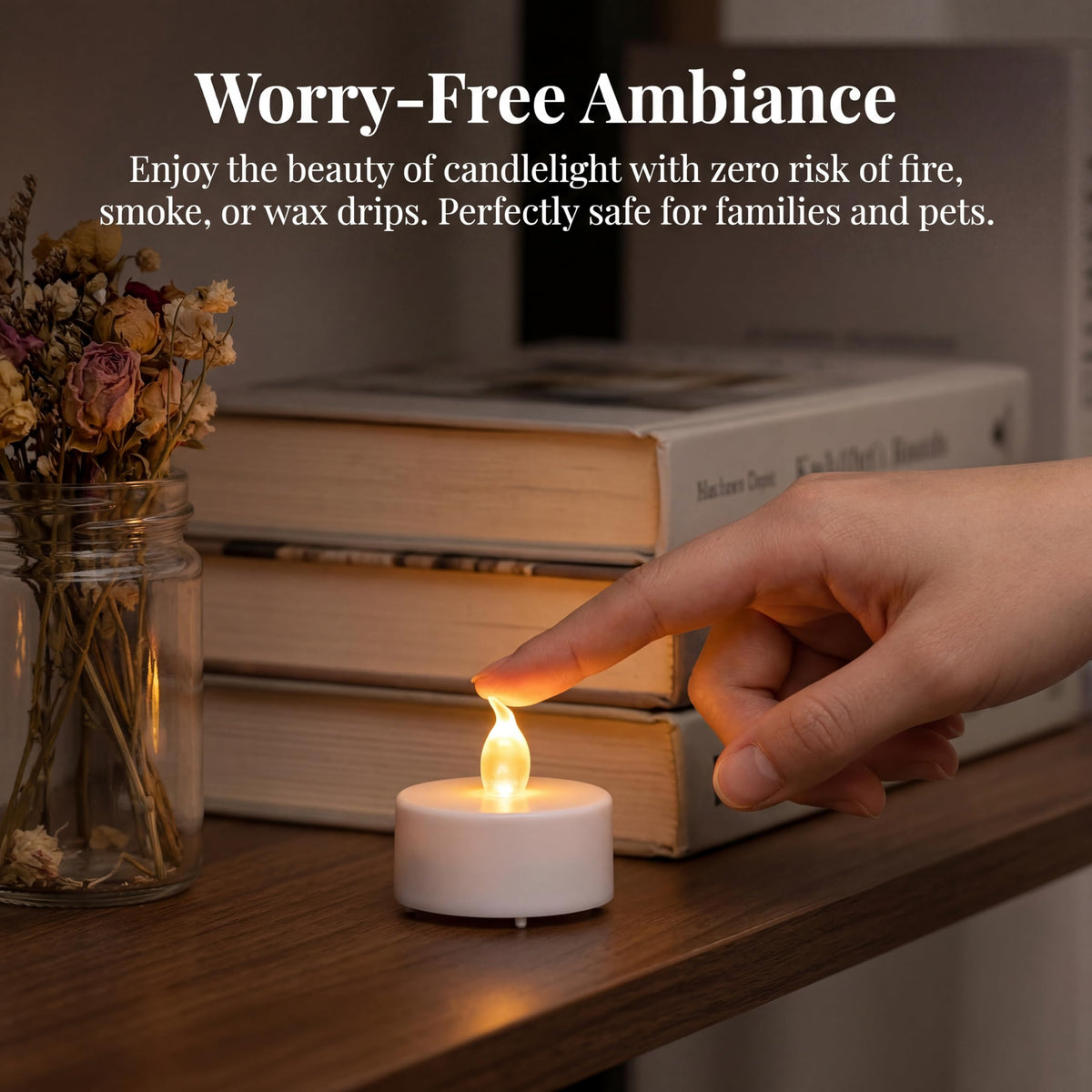 Boakboary Tea Lights Flameless Battery Operated Candles-100Pack LED Flickering Votive Candle Long Lasting 200 Hours, Realistic and Bright for Seasonal Festive Celebrations Decoration Warm White