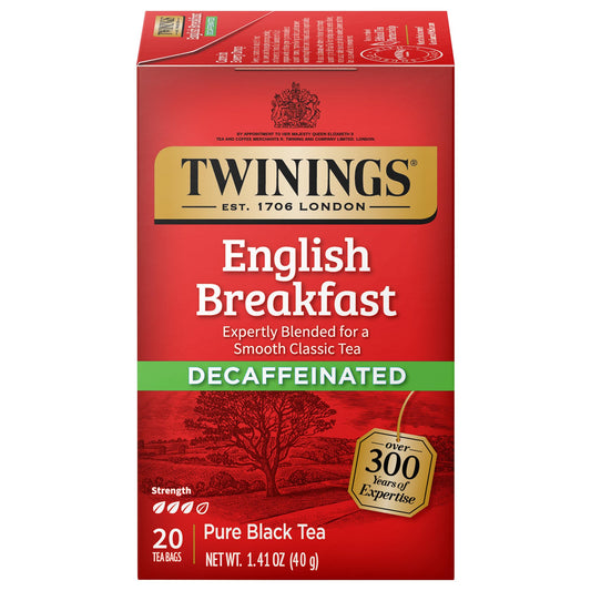 Twinings Decaffeinated English Breakfast Individually Wrapped Bags, 20 Count (Pack of 1), Flavourful & Robust, Enjoy Hot or Iced, 20 Teabags