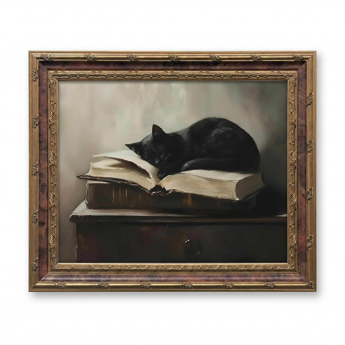 Framed Vintage Black Cat Wall Art Canvas Print Retro Animal Painting Picture Moody Rustic Farmhouse Artwork for Living Room Bedroom Office, Ready to Hang 8x10 Inches
