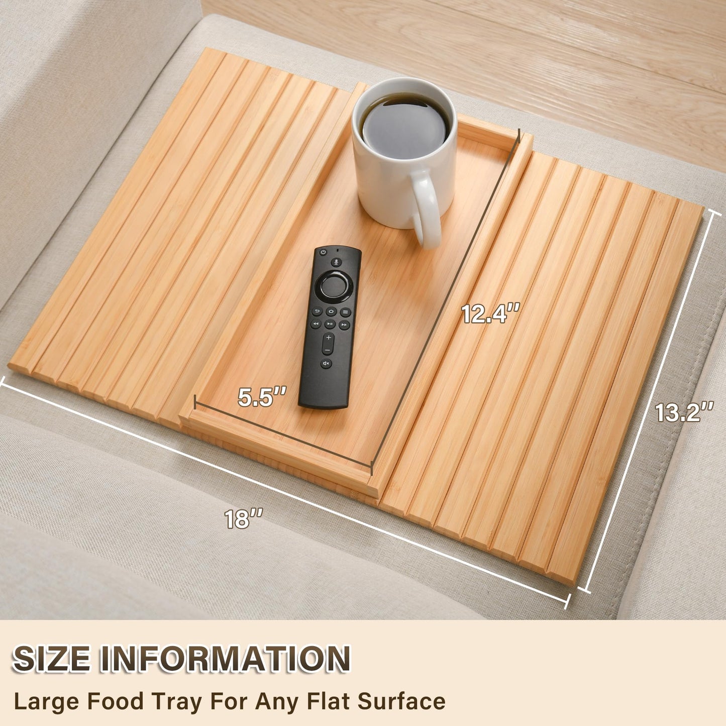YUBAMIN Bamboo Sofa Arm Tray, Anti-Dropping Couch Arm Tray, Foldable Sofa Armrest Tray Couch Arm Table for Eats, Drinks, Snacks, Remote, Cellphone, Cup Holder, Back Anti-Slip Pad Design