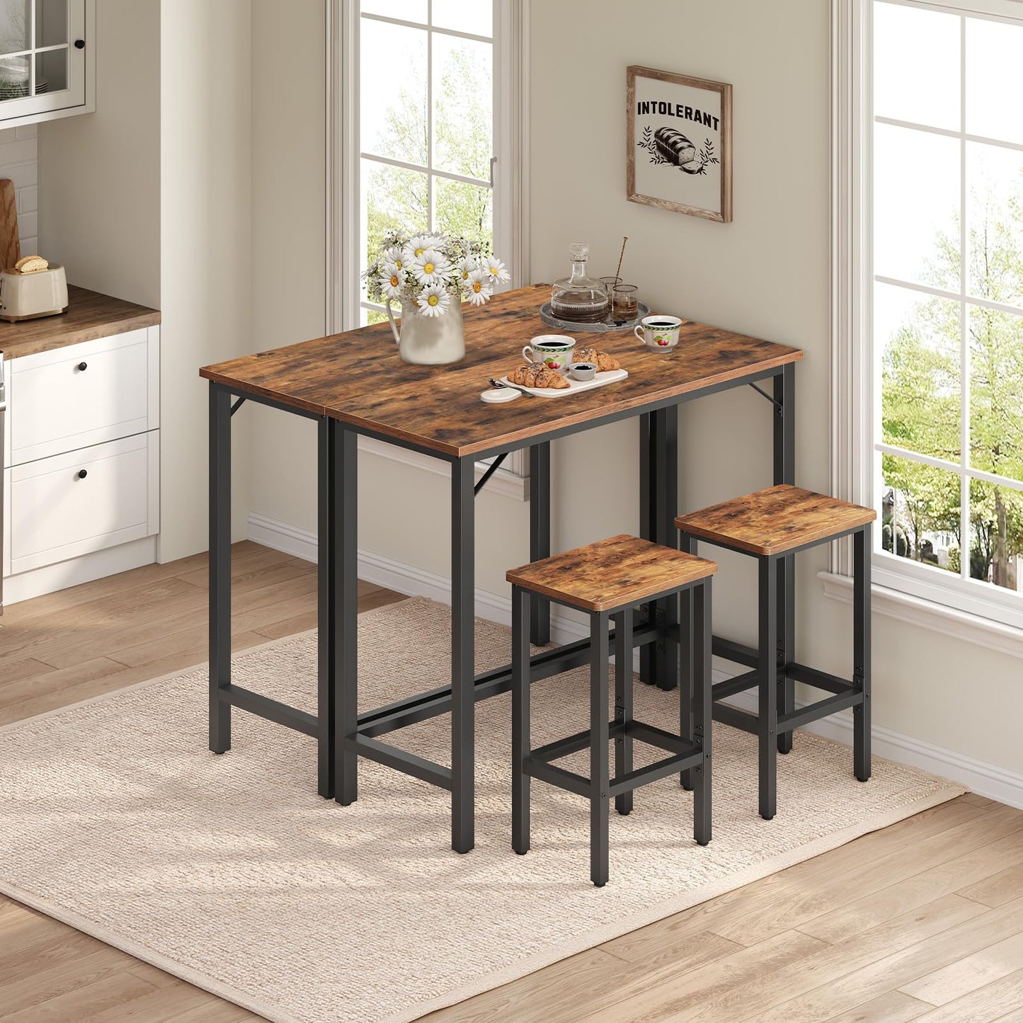 MAHANCRIS Narrow Bar Table, 63-Inch Pub Table for Dining Room, Counter Bar Tables with Sturdy Metal Frame, Connectable Bar Table, Multifunctional Console Table, Rustic Brown BTHR1601