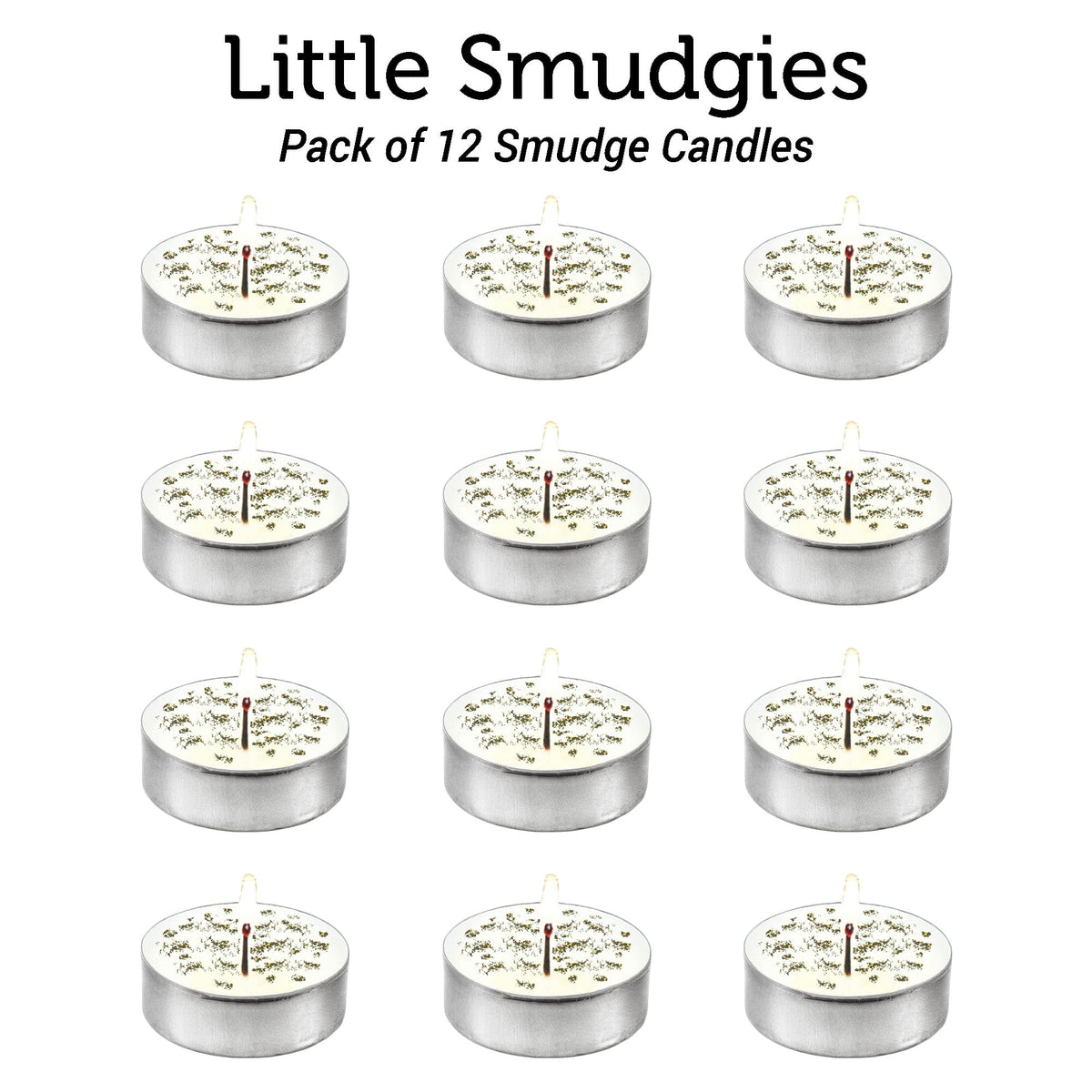 SOUL STICKS 12 Pack Little Smudgies Tealight Candles Smudge Candle for Cleansing House, Meditation, Chakra Healing | Made with Crystals and Herbs (White Sage)
