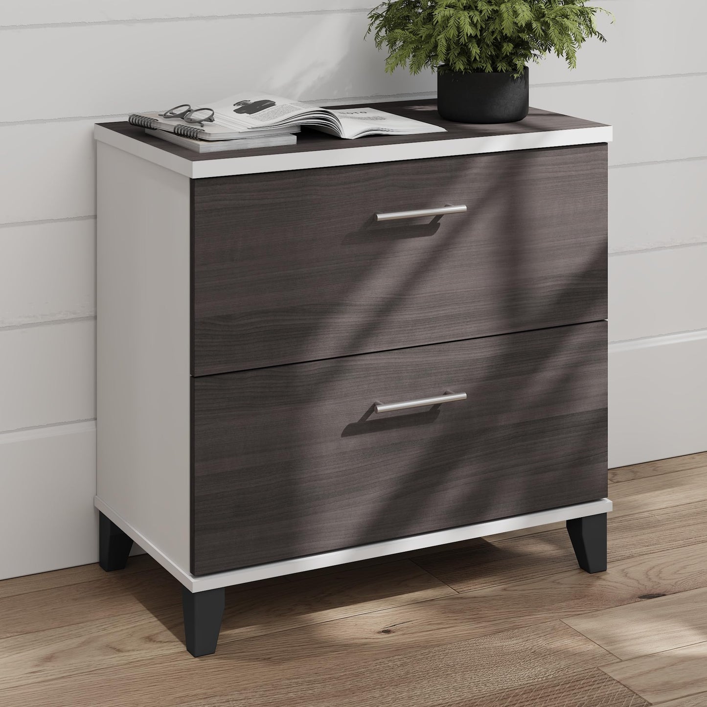 Bush Home 2 Drawer Lateral File Cabinet, Letter and Legal-Size Document Storage for Home or Professional Office, Somerset Collection, White and Storm Gray