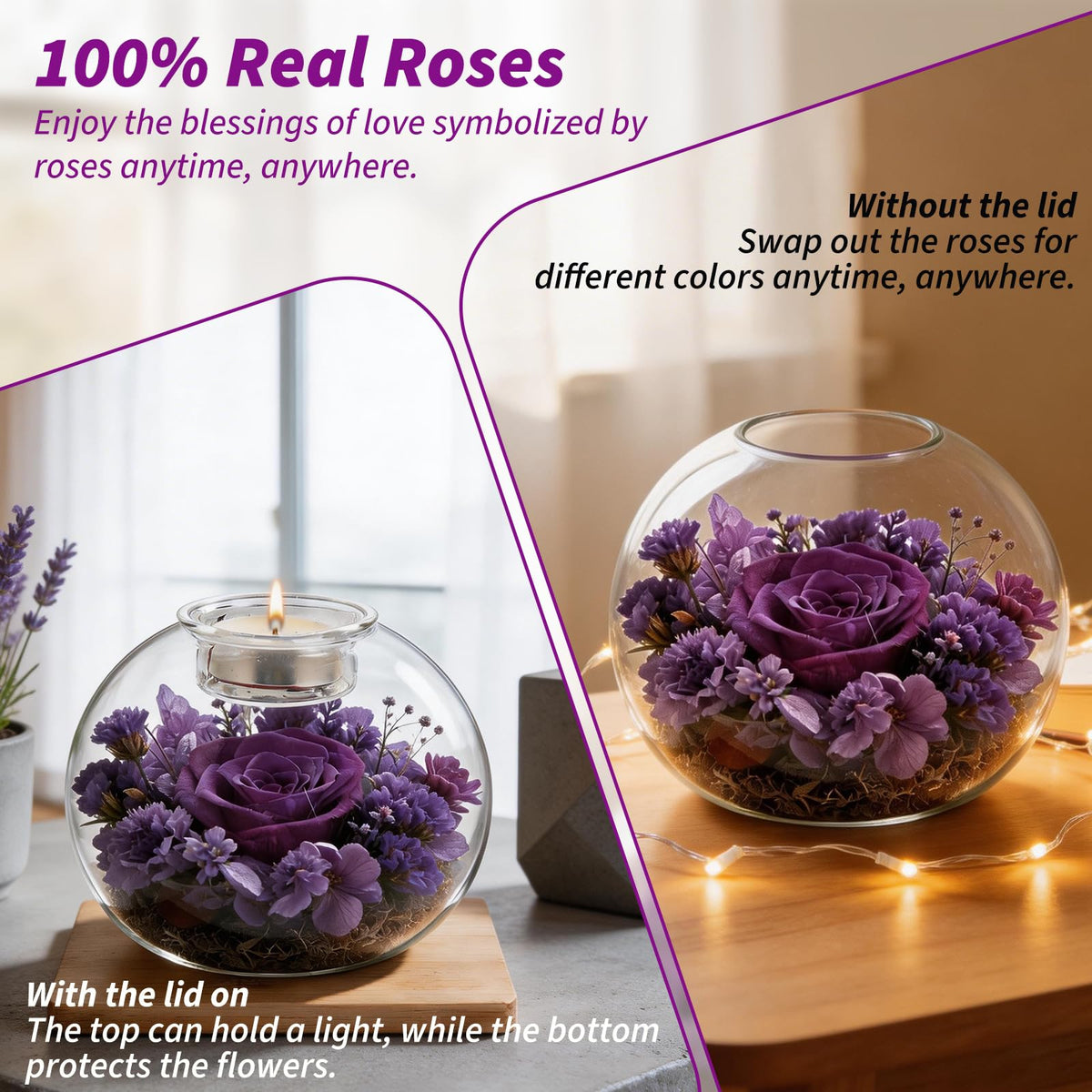 Gift for Women Preserved Rose Flowers in Glass Candle Decor Eternal Love Preserved Flower Gift Birthday Flowers for Girlfriend,Wife,Mom,Her Delivery Prime Set Perfect Glass Flowers (Red)