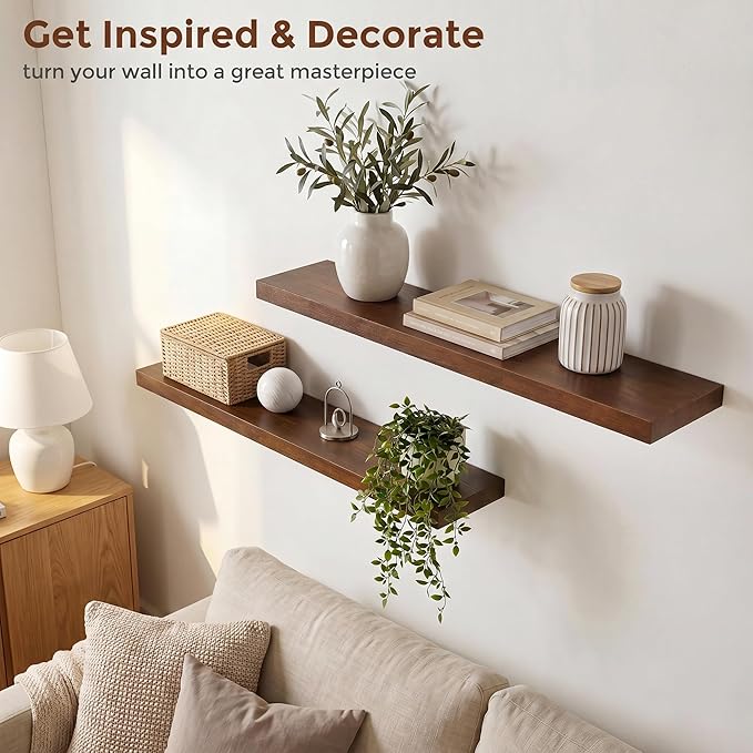 fuqing 40 Inch Floating Shelves | 6.7 Inch Deep Dark Wood Floating Shelves