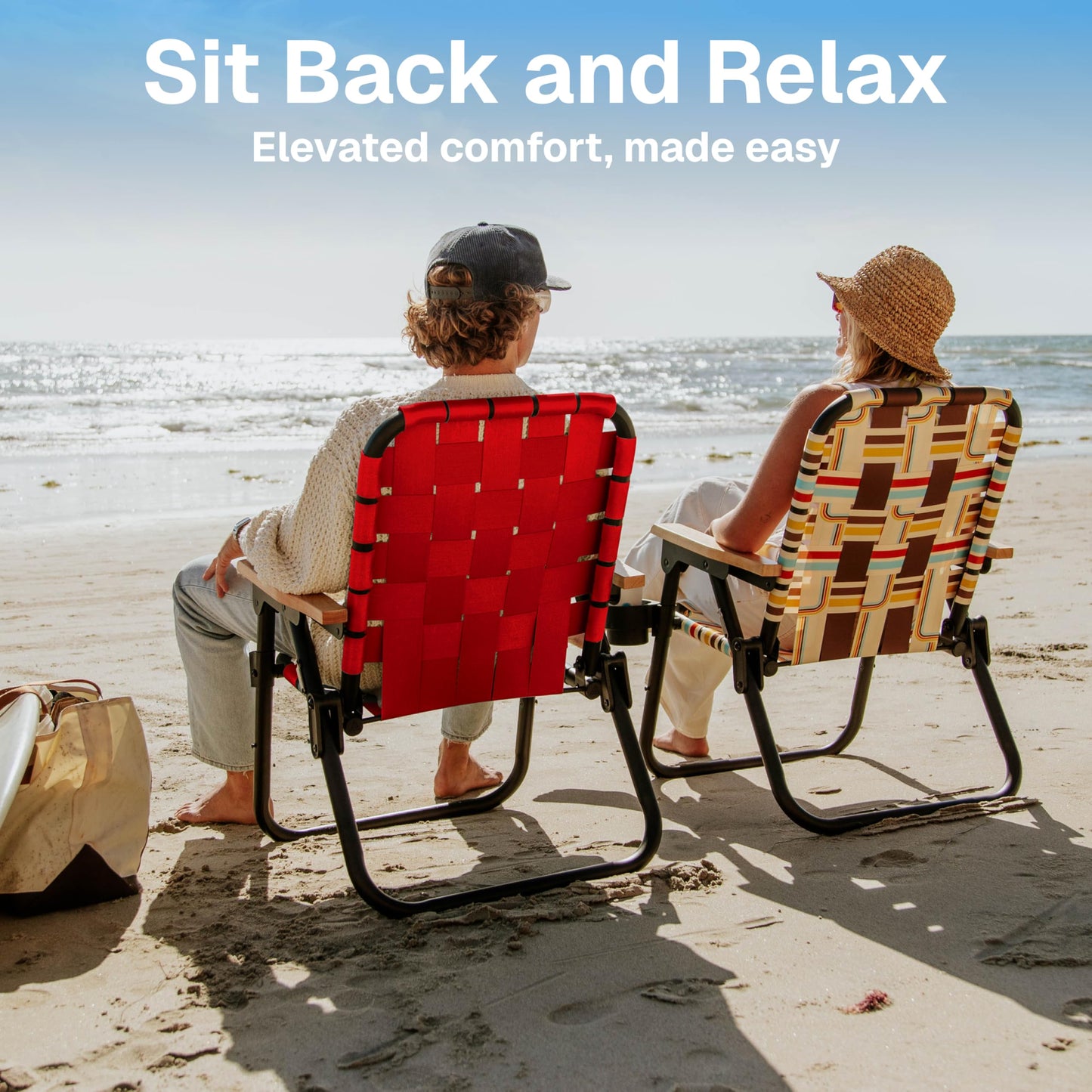 GoSports Outdoors WOVN Beach Backpack Chair - Premium Folding Camping Chair - 9 Styles Available - Burnt RED