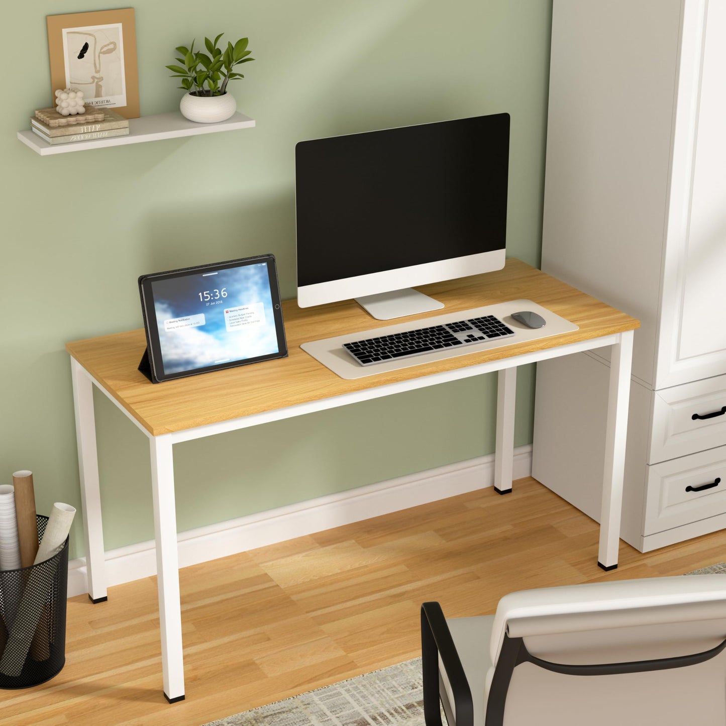 NewBeth Computer Desk for Small Space,Modern Simple Laptop Desk,Computer Table Study Writing Desk for Home Office,Dining Room,Living Room (Natural Oak, 55 * 23.5in)