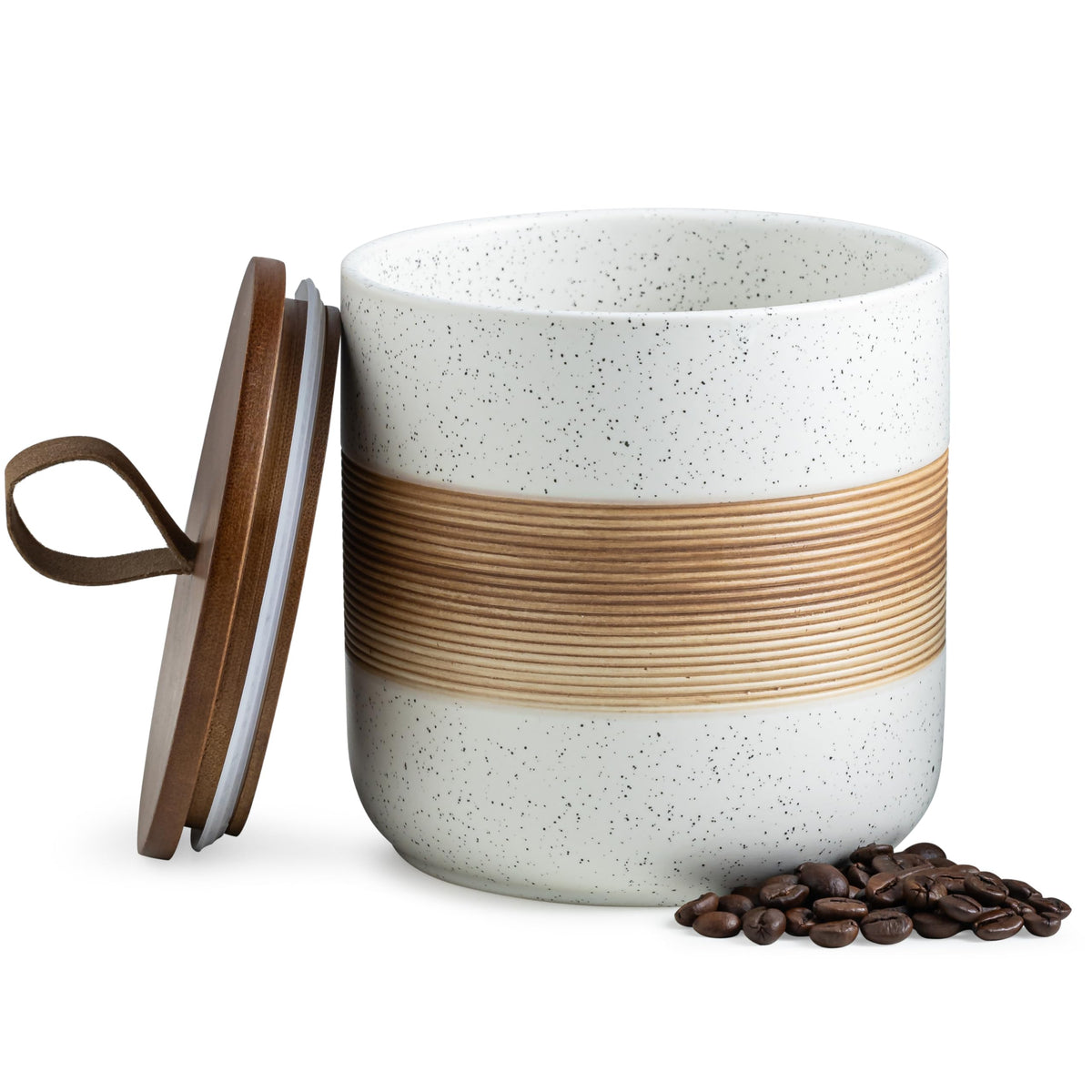 Miamolo Spice Jars with Lid, Coffee Container Kitchen Food Storage Jars for Spice Sugar Tea Bag, Stackable Decorative Jars for Countertop, White & 37 fl.oz