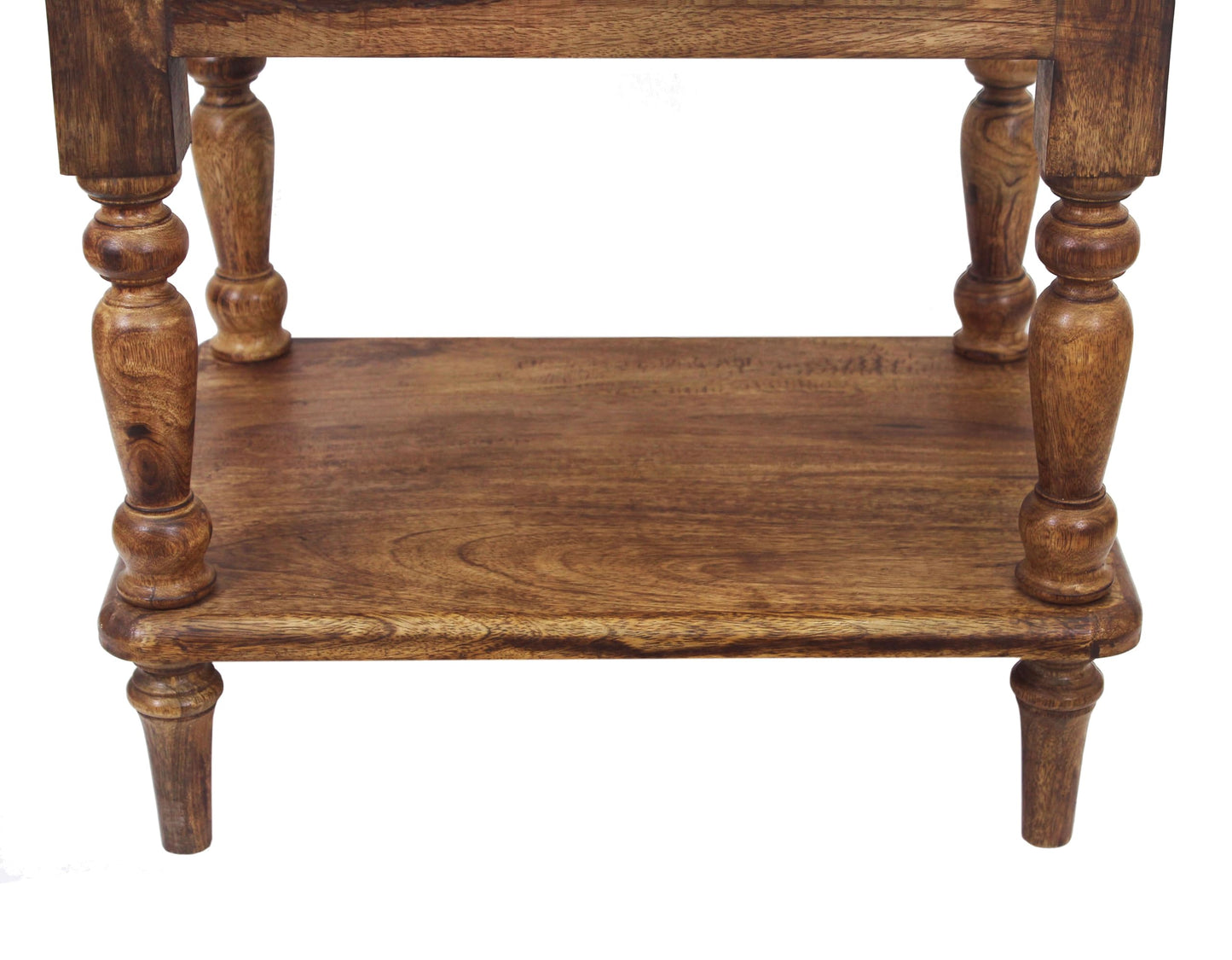 COTTON CRAFT Solid Wood End Table - Hand Carved Vintage Farmhouse Boho Side Table with Bottom Shelf - Small Spaces Entryway Living Room Bedside - No Tools Assembly - 21x16x18 - Brown