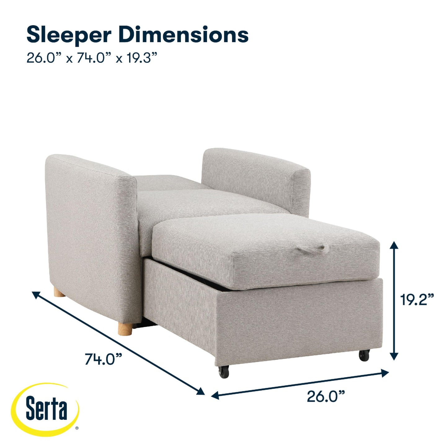 Serta® Corwin 36" Convertible Accent Chair, Dreamcoil® Comfort, FingerGuard® Pinch Point Protection, Woven Polyester Fabric, Light Gray