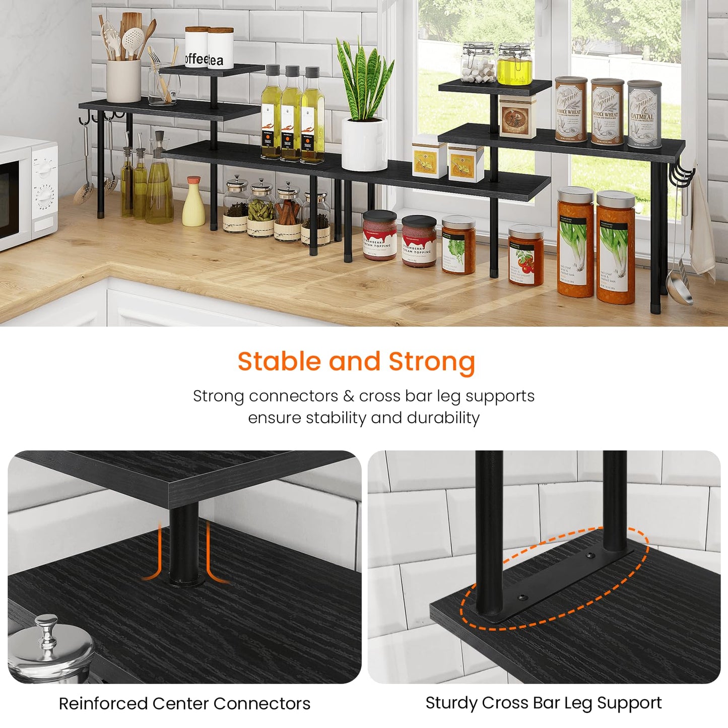Homode Bathroom Counter Organizer Corner Shelf, Kitchen Countertop Organizer, 3 Tier Wood Counter Shelf Stand for Over The Sink, Coffee Station, Desktop, Black