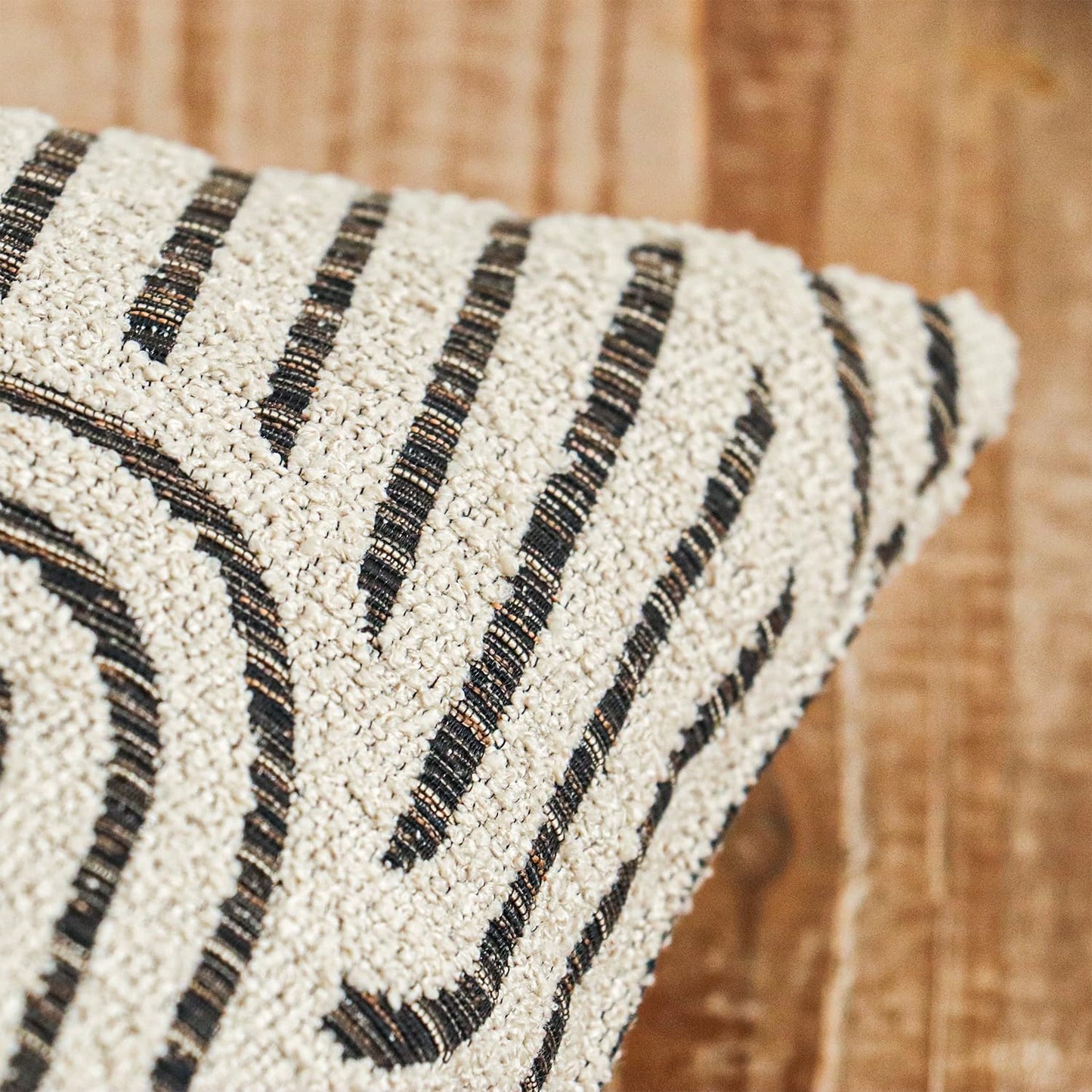 Jonhier Geometric Lumbar Throw Pillow Cover, Textured Modern Boho Neutral Decorative Cushion Case for Couch Sofa Bedroom Bed, Arc Pattern Mid Century Farmhouse Khaki Accent Pillowcase, 12 x 20 Inch