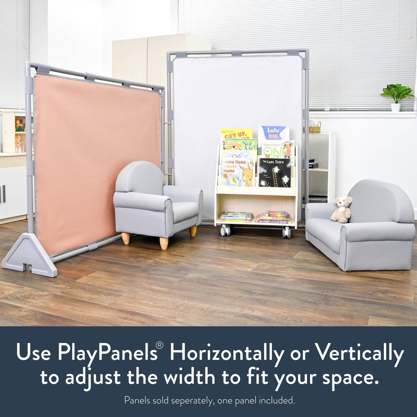 Children's Factory Big Screen PlayPanel, Kids Room Divider, Classroom Privacy Screen, Cantilever Feet Included, Glacier Gray