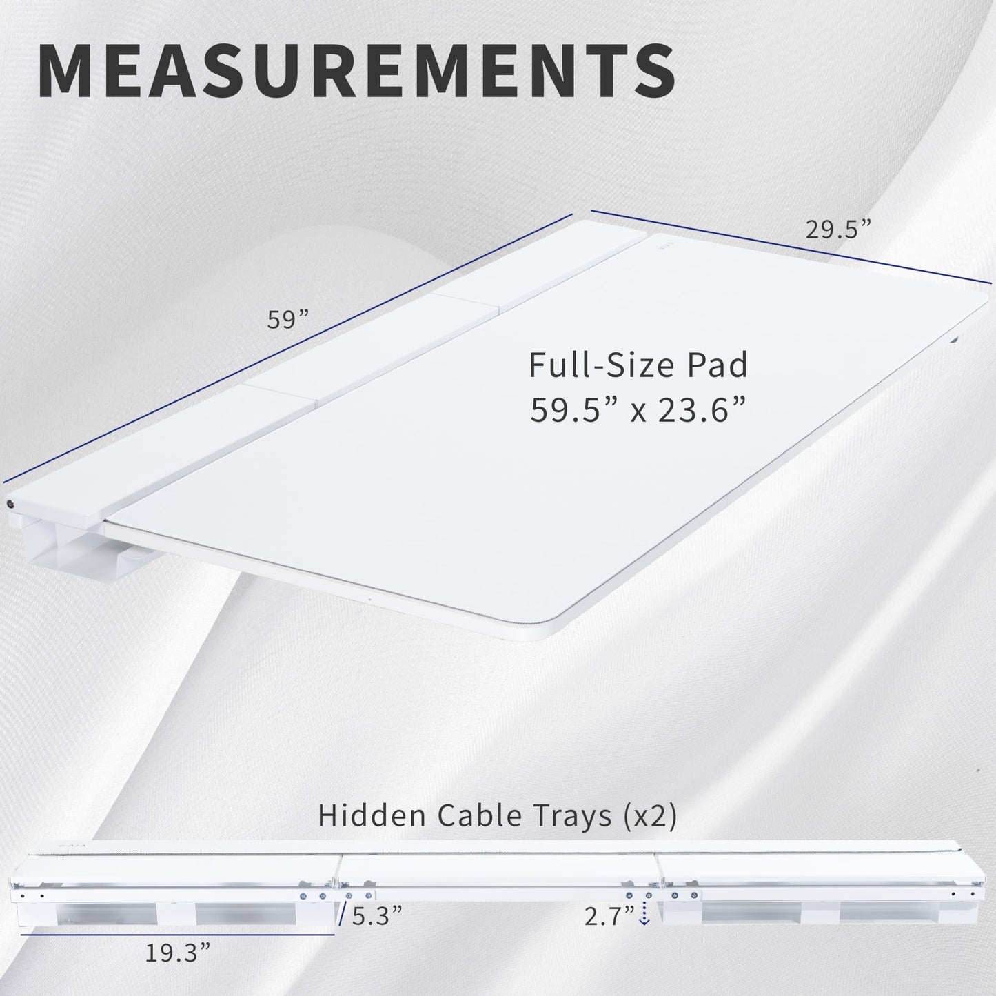 VIVO Universal 60 x 30 inch Table Top with Built-in Concealed Cable Trays for Standard and Sit to Stand Height Adjustable Home and Office Desks, Full Size Mouse Pad, White Desktop, DESK-TOP3-W