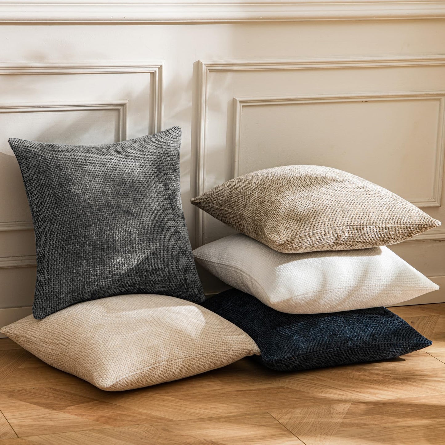 a moment Dark Gray Chenille Throw Pillow Covers 18x18 Inch Pack of 2 Modern Decorative Throw Pillow Covers Farmhouse Cross Covers Home Decor for Sofa Bedroom Living Room