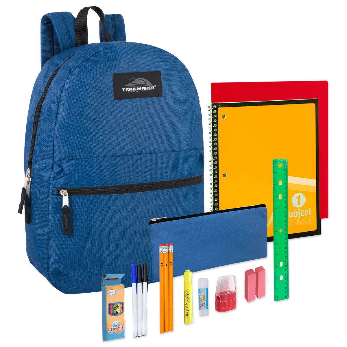 Trail maker Backpack with School Supplies for Kids - 20 Piece Back to School Supplies with 17" Backpack (Navy)