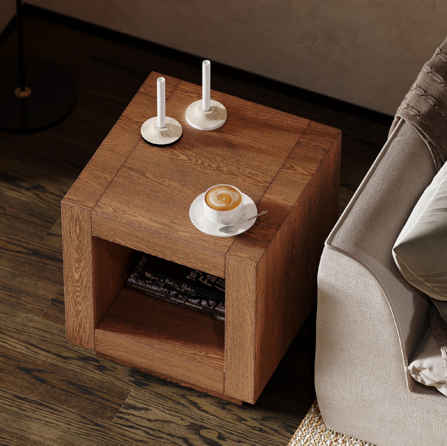 Maven Lane Artemis Side Table (Set of 2) – 22 Inch Square Tables with Storage – Natural Solid Wood – Ideal for Living Room and Bedroom