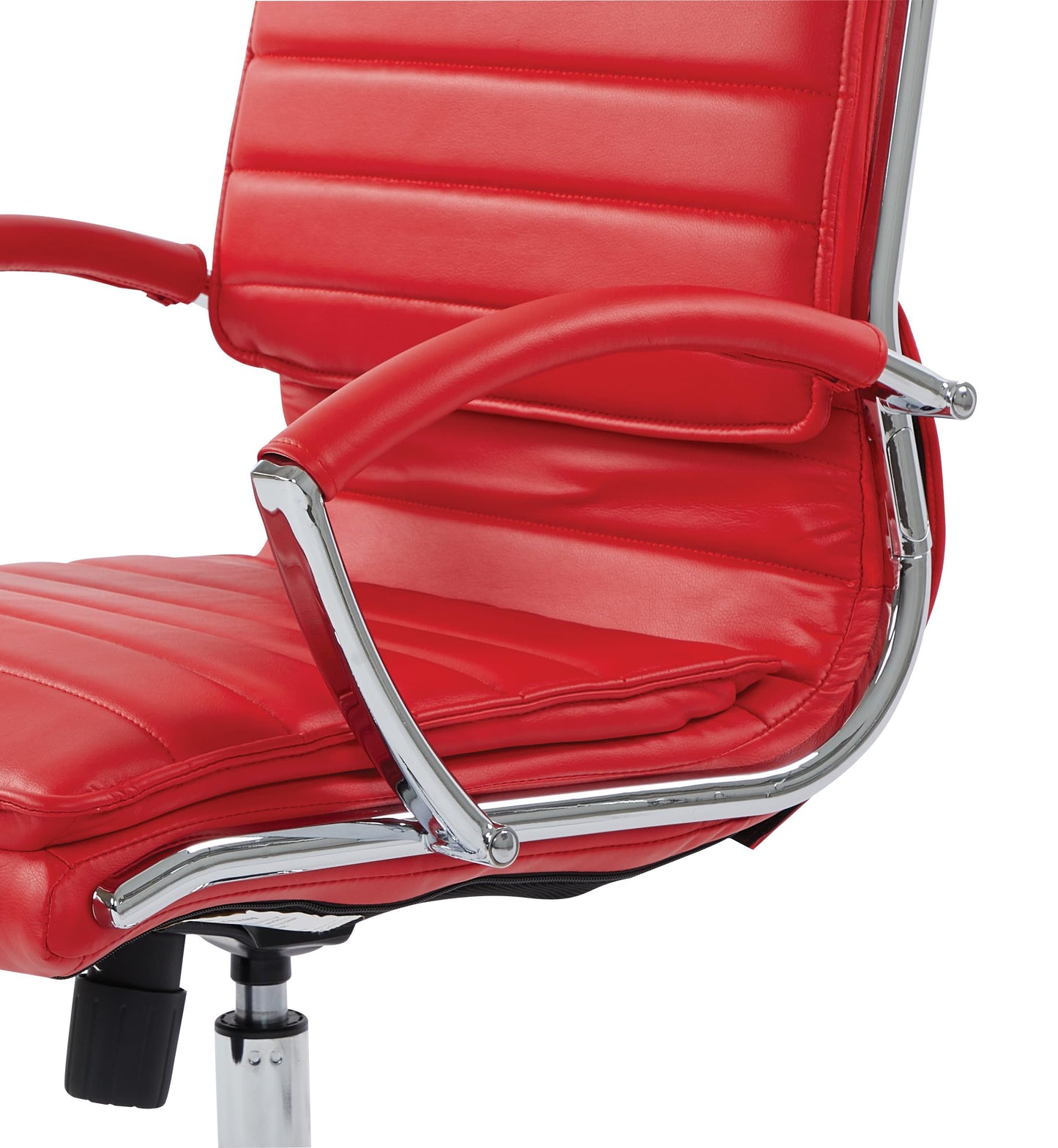 Office Star SPX Professional Ergonomic Ribbed Faux Leather Office Chair with Chrome Base, Mid Back Manager's Chair with Loop Arms, Red