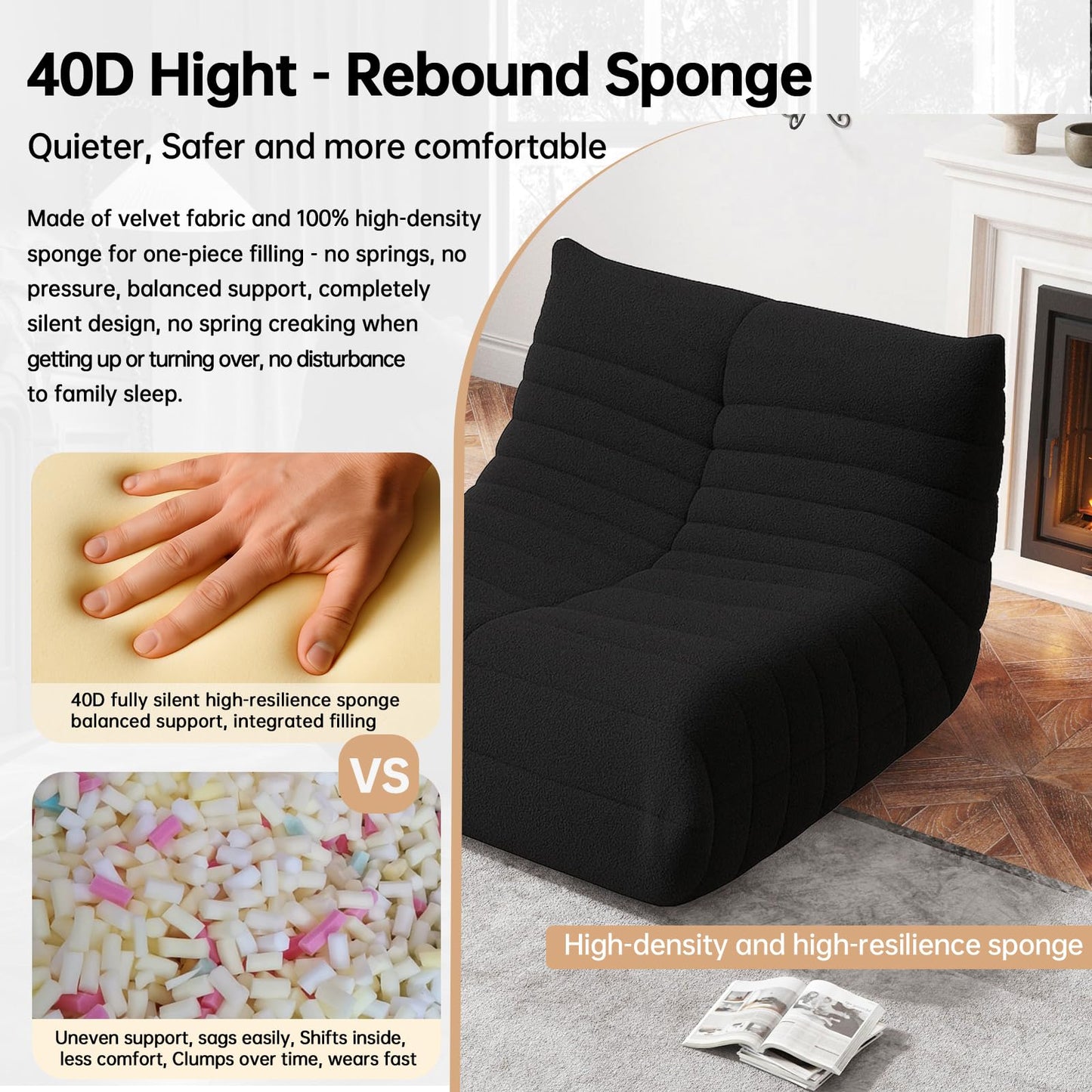 WHGBJA Bean Bag Chair for Adults, Lazy Bean Bag Sofa for Bedroom, Living Room, Reading, Gaming Floor Sofa Chair, Boneless, Ergonomics, Comfy