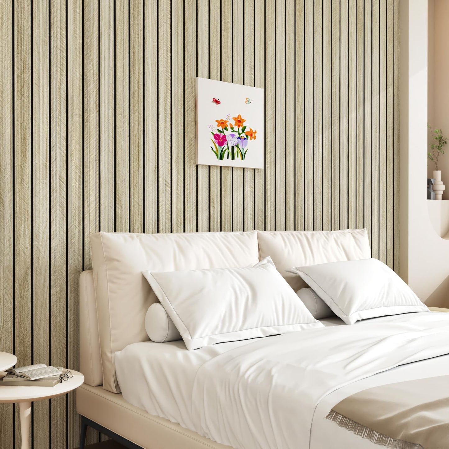 STICKEEP Oak Wood Panels Peel and Stick 3D Textured Acoustic Wall Slats Panel for Interior Wall Decor Self Adhesive Soundproof Wooden Slatted Panel Wallpaper for Bedroom Office Studio 23.6"x118"
