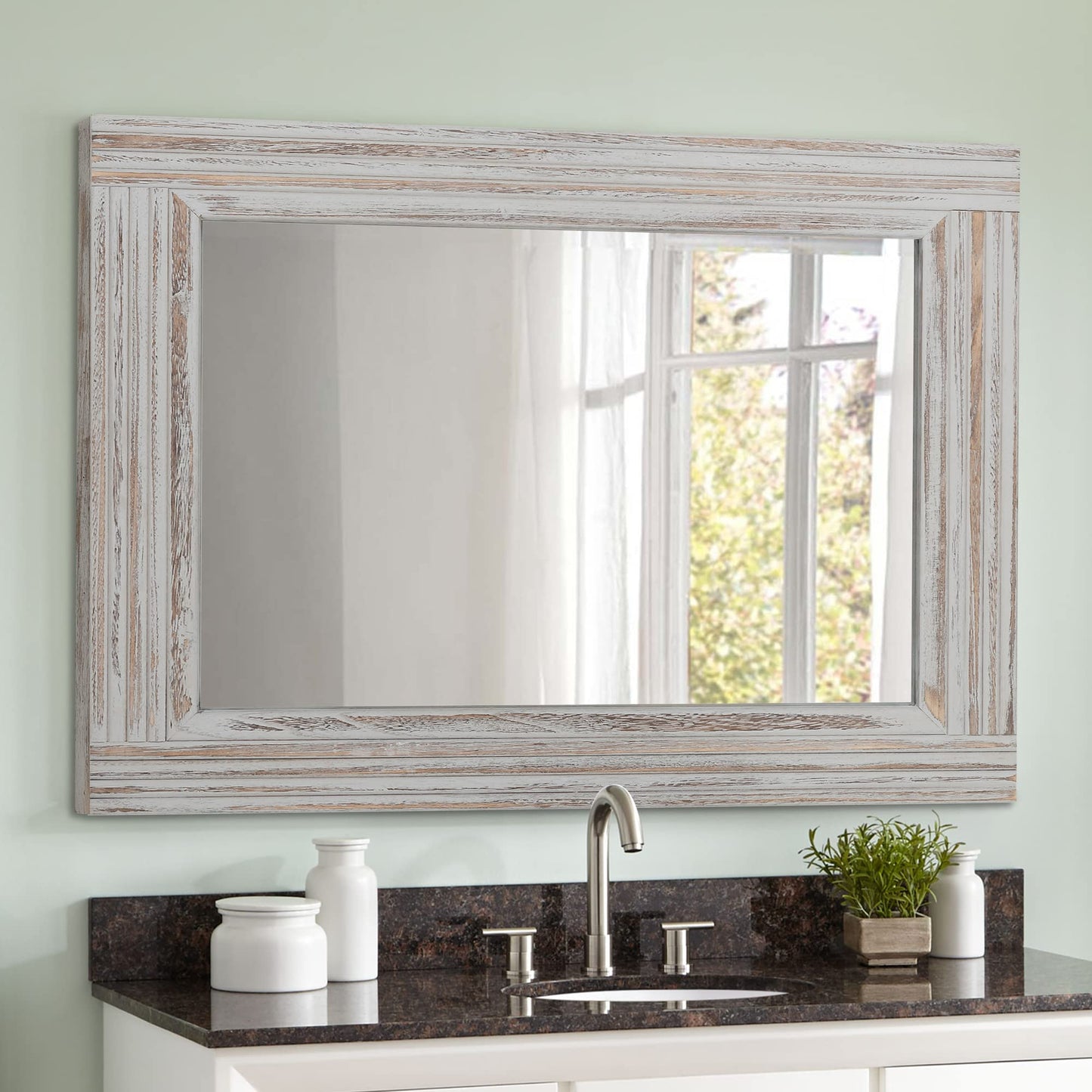 YOSHOOT Hand-Made Wooden Spliced Wall Mirror for Bathroom, Rustic Farmhouse Vanity Mirror, Décor Wall Art, Solid Wood Frame, Vertical or Horizontal Hanging