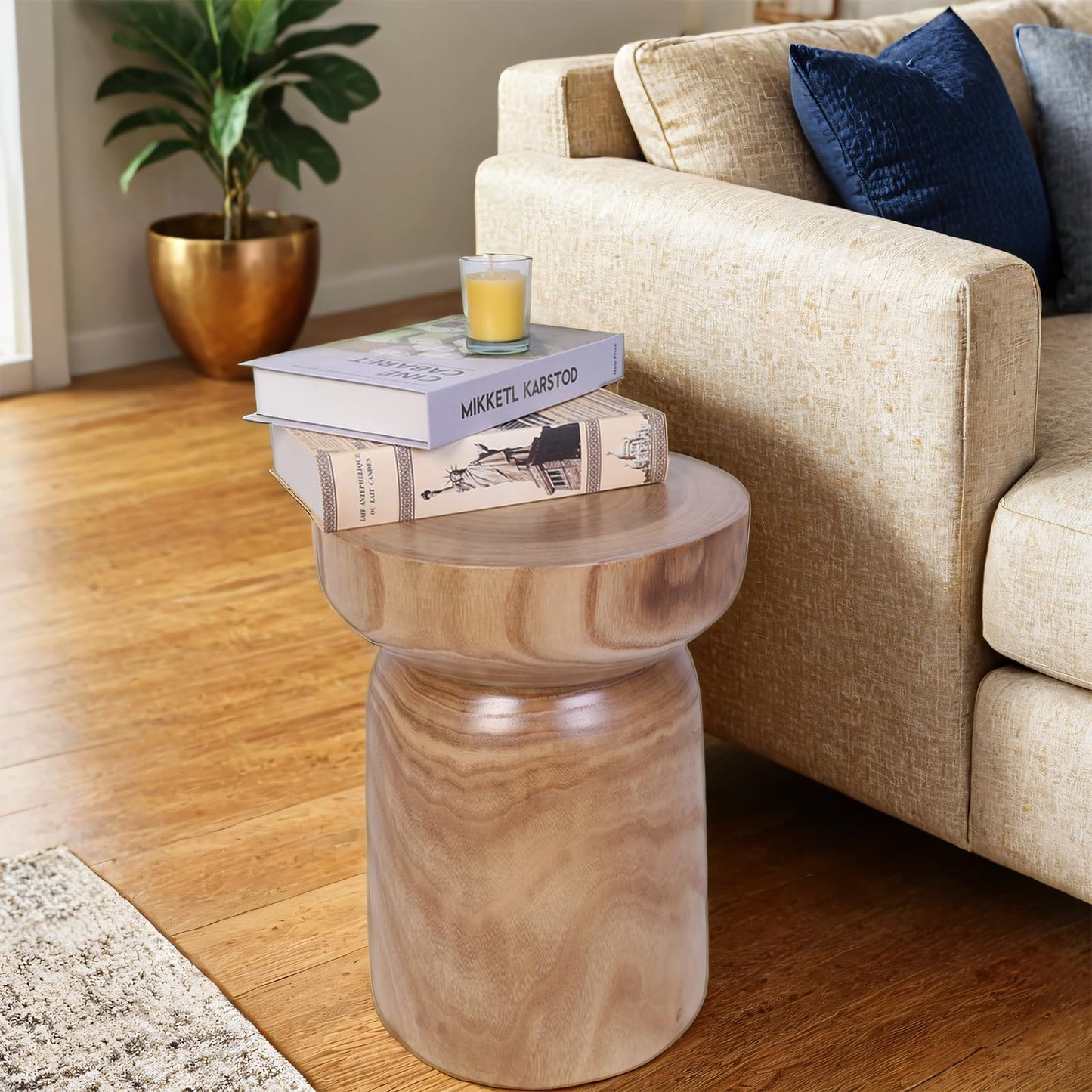 TORMAYS HOME Small Solid Wood Round Side Table, 15.75” H Tree Stump Accent Table, Rustic Farmhouse End Table for Living Room Bedroom, Fully Assembled