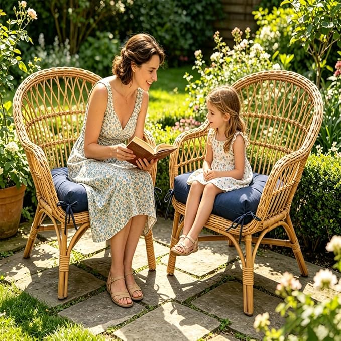 Set of 2 Outdoor Floral Square Seat Cushions Waterproof Patio Seat Pad Blue
